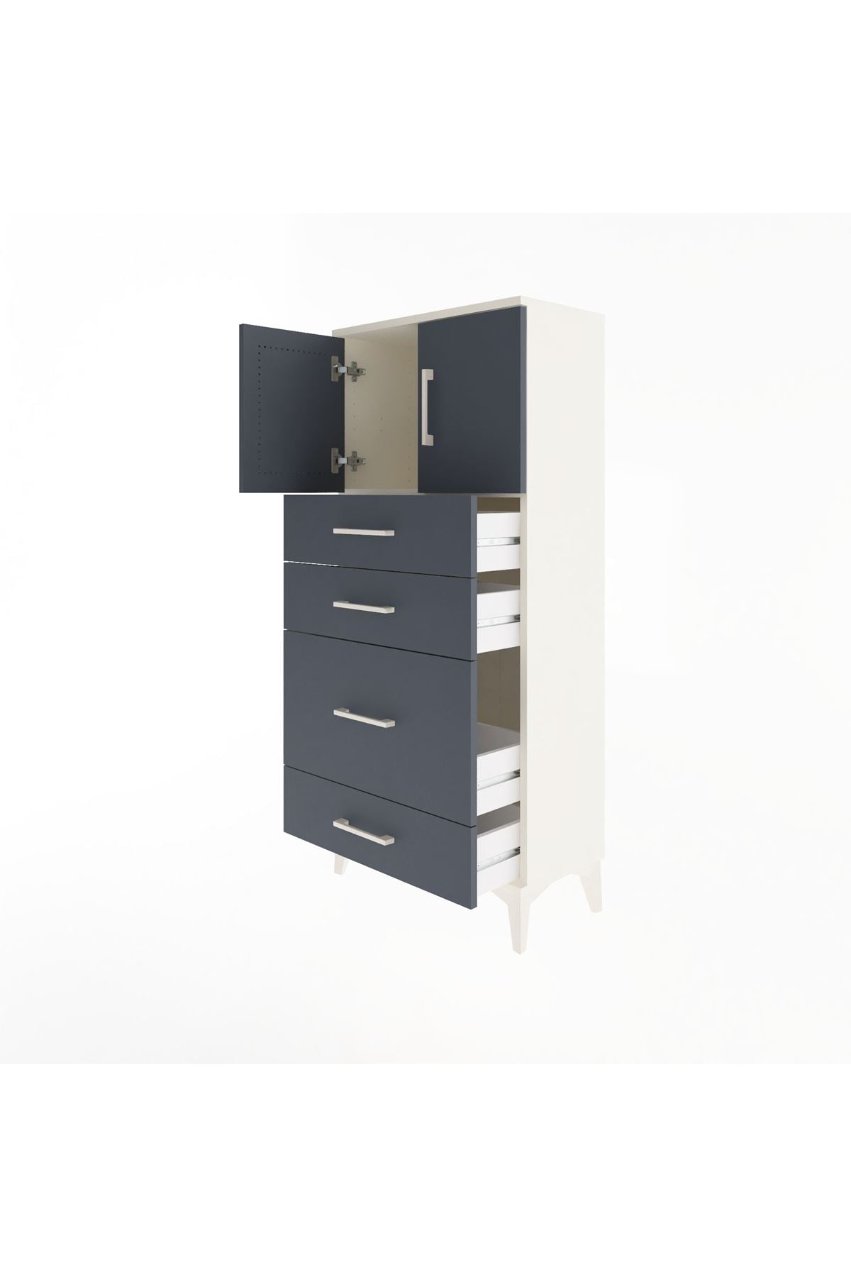 Arges Dolap Tek Raflı 4 Çekmeceli 2 Kapaklı 60x30x134 - S17M084V2A