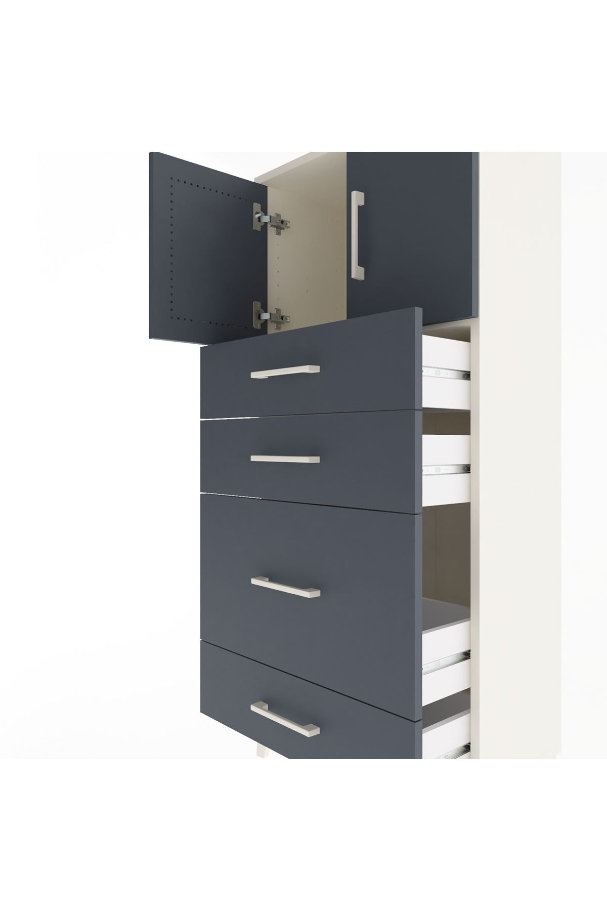 Arges Dolap Tek Raflı 4 Çekmeceli 2 Kapaklı 60x30x134 - S17M084V2A