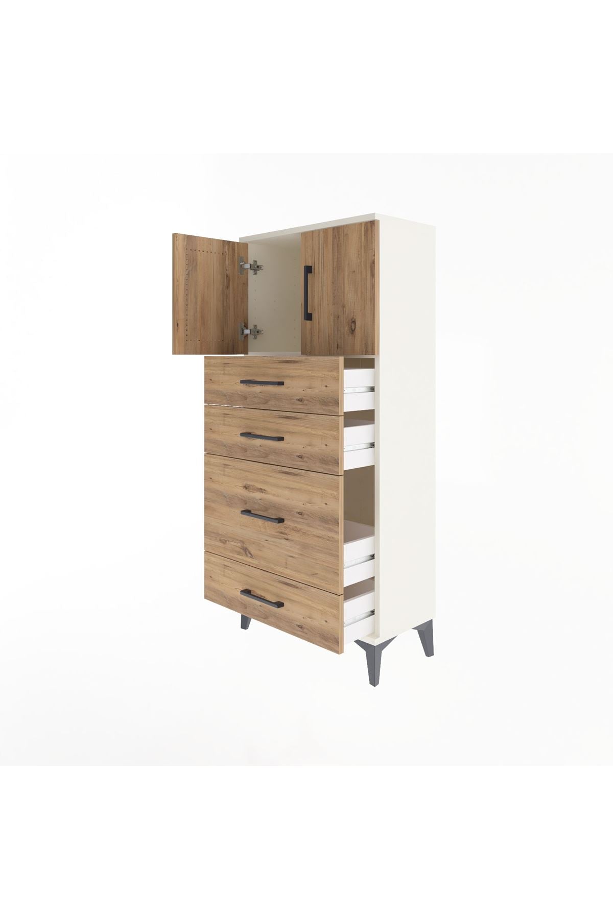 Arges Dolap Tek Raflı 4 Çekmeceli 2 Kapaklı 60x30x134 - S17M084V3A