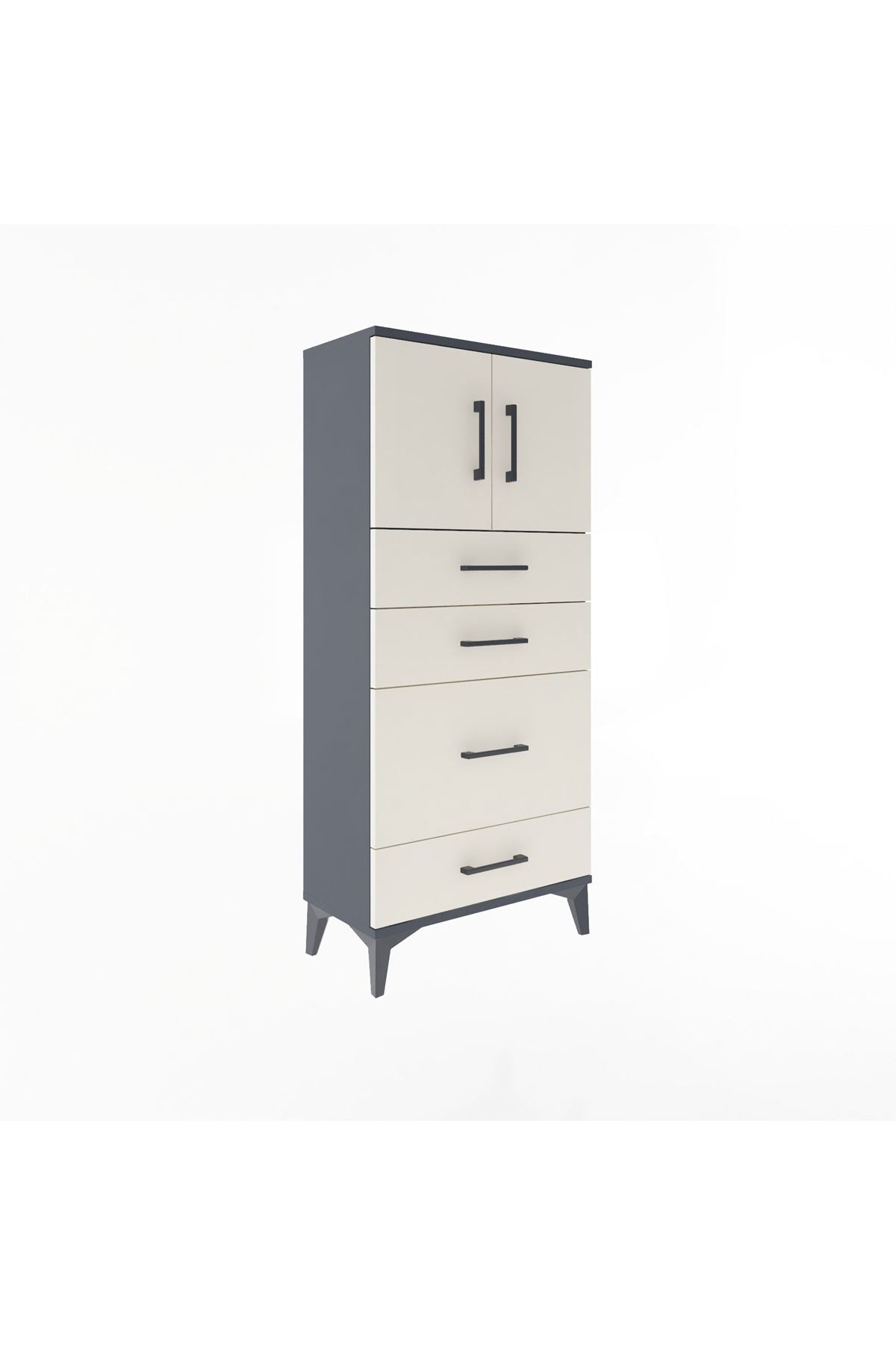 Arges Dolap Tek Raflı 4 Çekmeceli 2 Kapaklı 60x30x134 - S17M084V4A