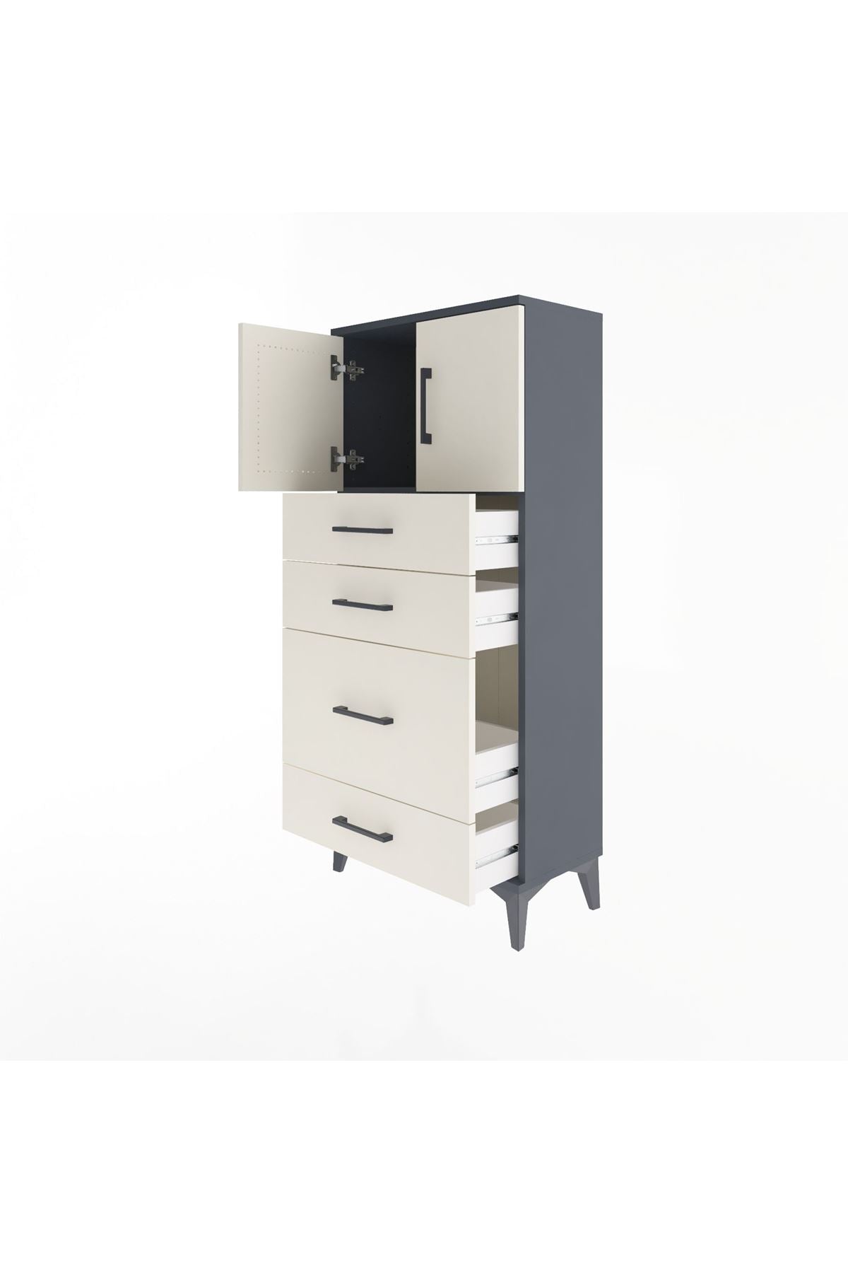 Arges Dolap Tek Raflı 4 Çekmeceli 2 Kapaklı 60x30x134 - S17M084V4A