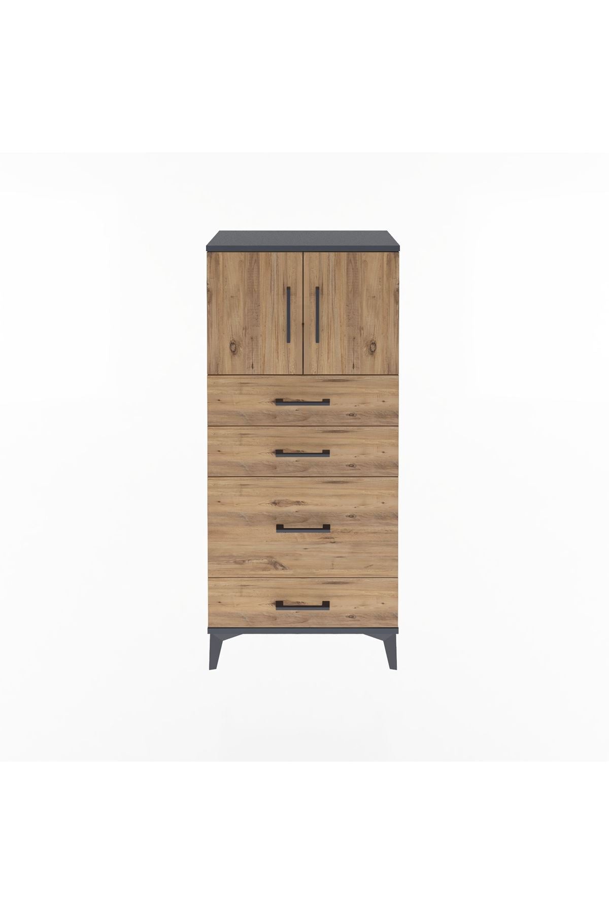 Arges Dolap Tek Raflı 4 Çekmeceli 2 Kapaklı 60x30x134 - S17M084V6A