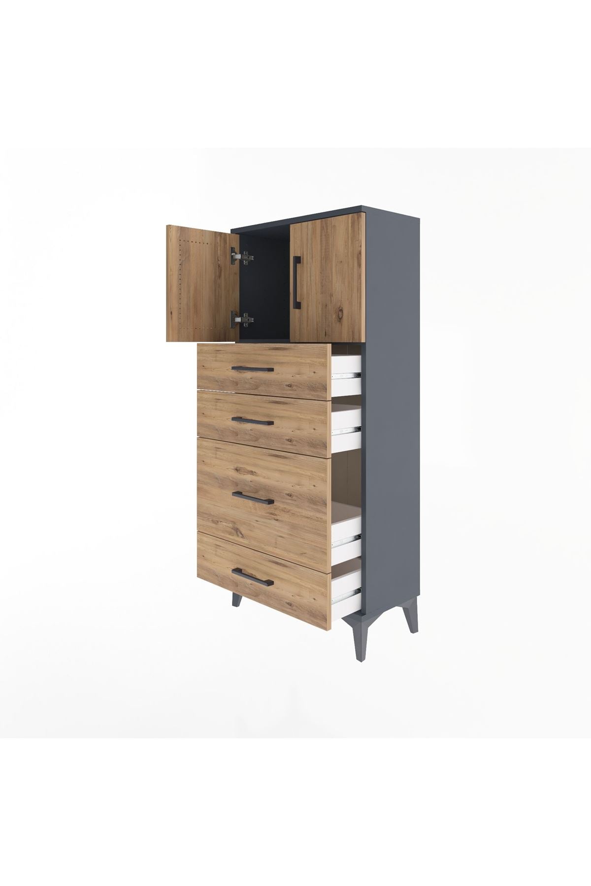 Arges Dolap Tek Raflı 4 Çekmeceli 2 Kapaklı 60x30x134 - S17M084V6A