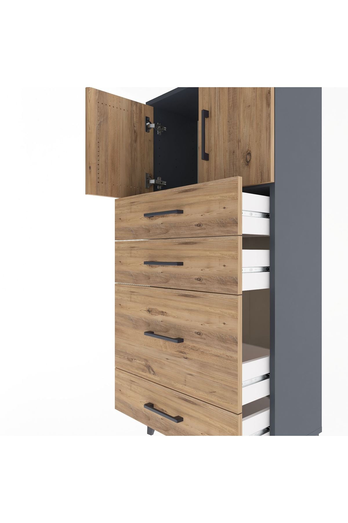 Arges Dolap Tek Raflı 4 Çekmeceli 2 Kapaklı 60x30x134 - S17M084V6A