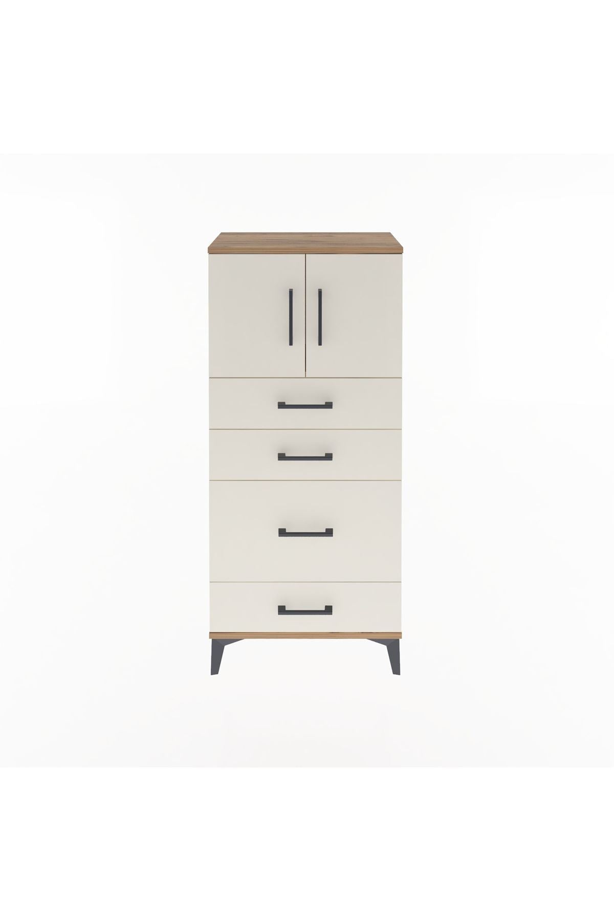 Arges Dolap Tek Raflı 4 Çekmeceli 2 Kapaklı 60x30x134 - S17M084V7A