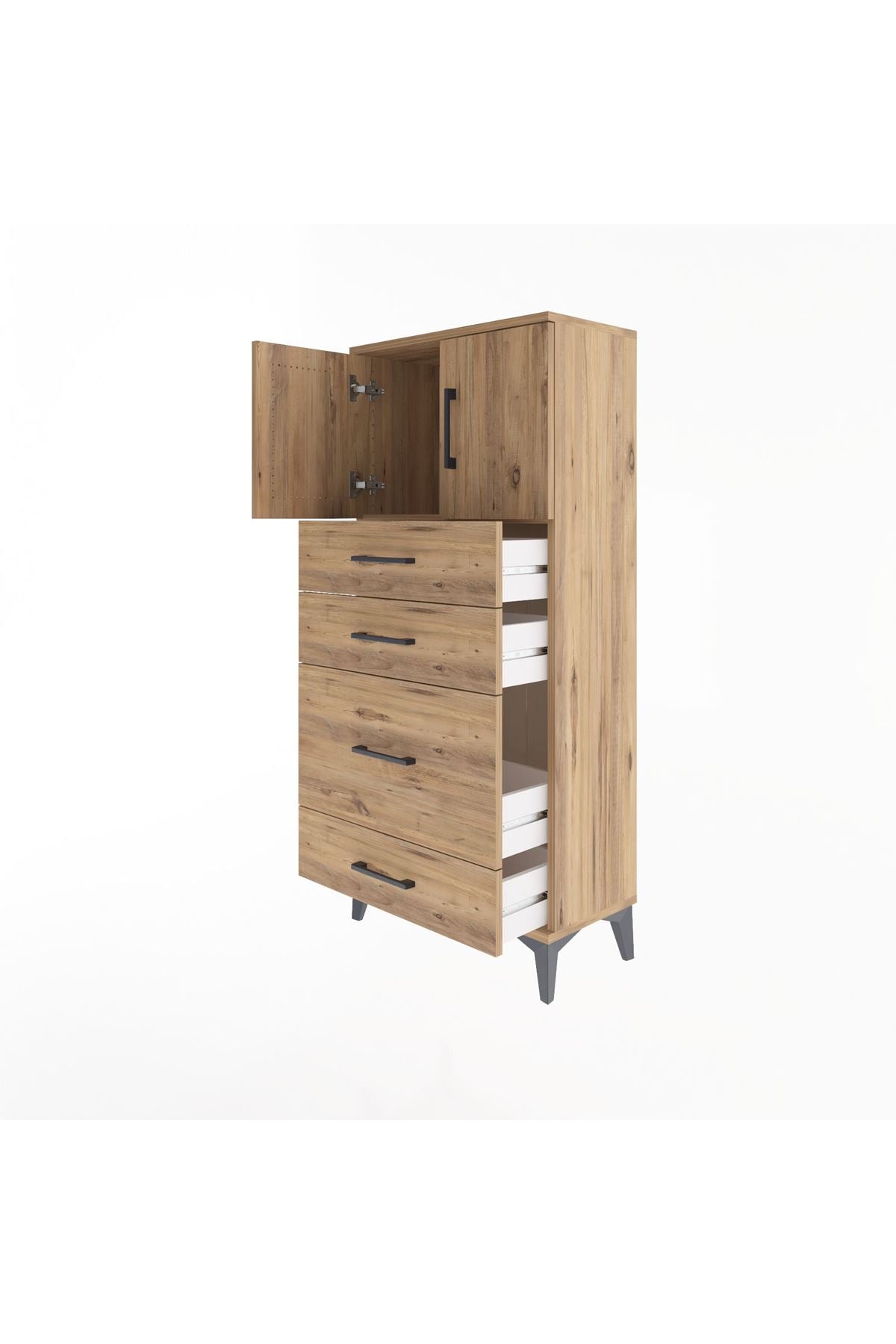 Arges Dolap Tek Raflı 4 Çekmeceli 2 Kapaklı 60x30x134 - S17M084V9A