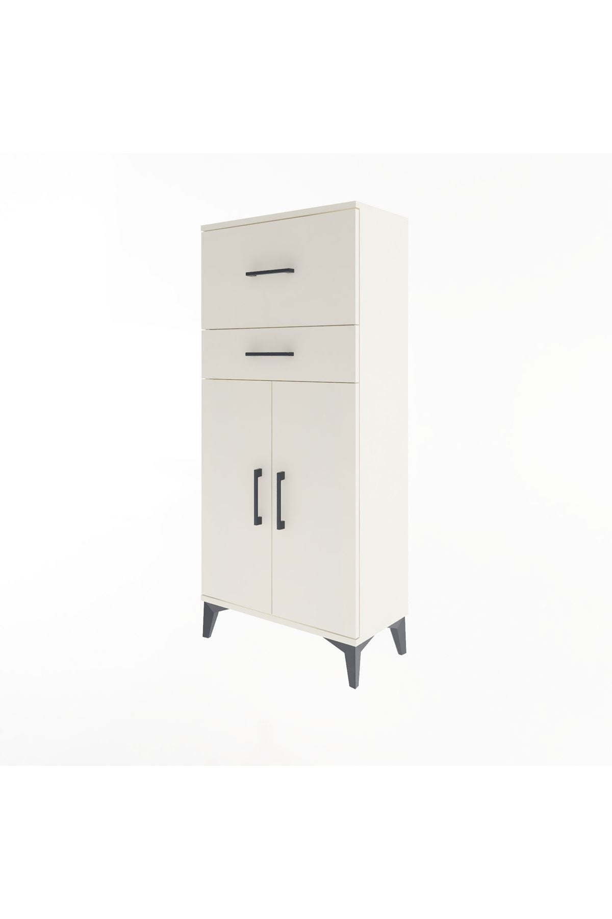 Arges Dolap Tek Raflı 2 Çekmeceli 2 Kapaklı 60x30x134 - S17M089V1A