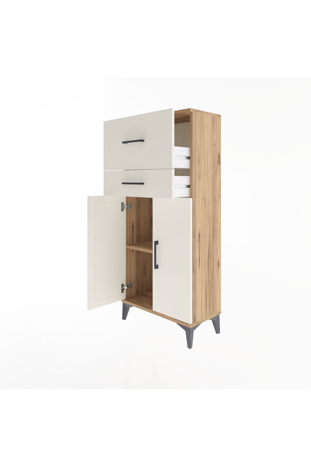 Arges Dolap Tek Raflı 2 Çekmeceli 2 Kapaklı 60x30x134 - S17M089V7A