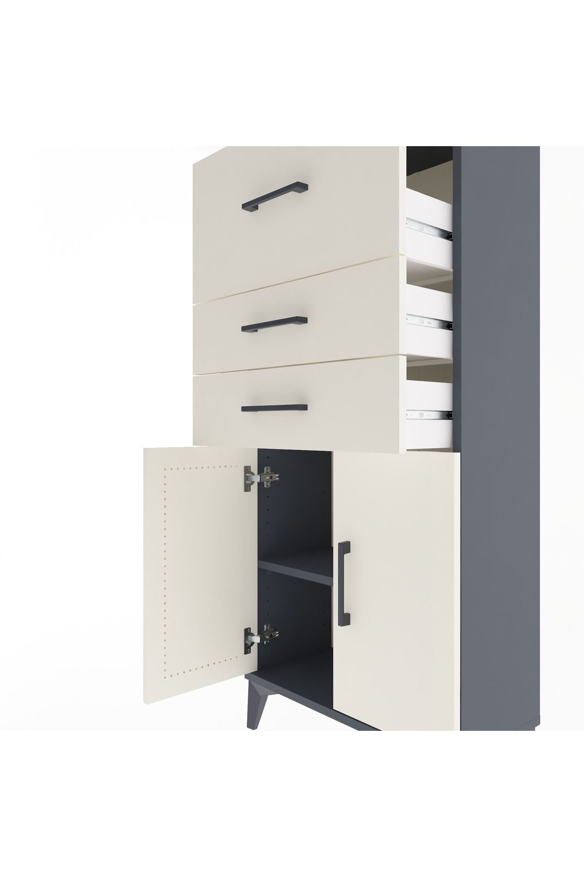 Arges Dolap Tek Raflı 3 Çekmeceli 2 Kapaklı 60x30x134 - S17M090V4A