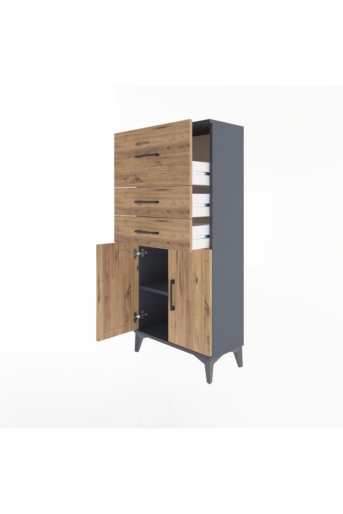 Arges Dolap Tek Raflı 3 Çekmeceli 2 Kapaklı 60x30x134 - S17M090V6A