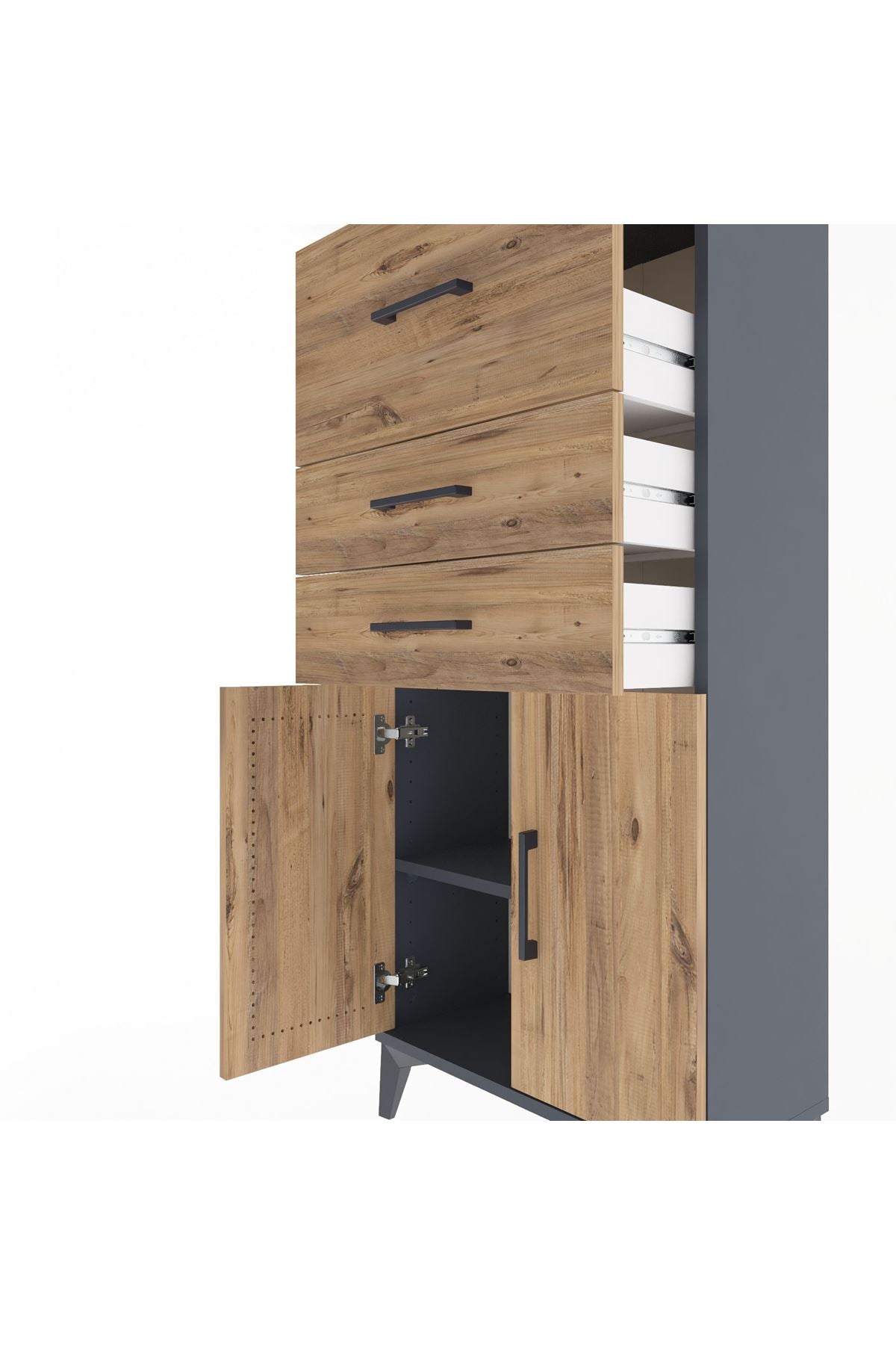 Arges Dolap Tek Raflı 3 Çekmeceli 2 Kapaklı 60x30x134 - S17M090V6A