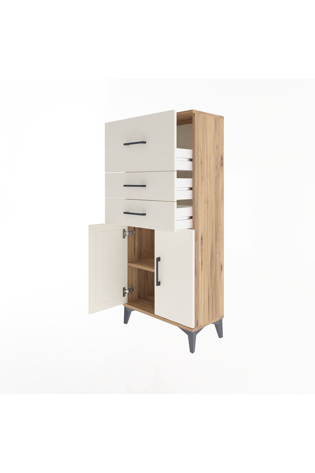 Arges Dolap Tek Raflı 3 Çekmeceli 2 Kapaklı 60x30x134 - S17M090V7A