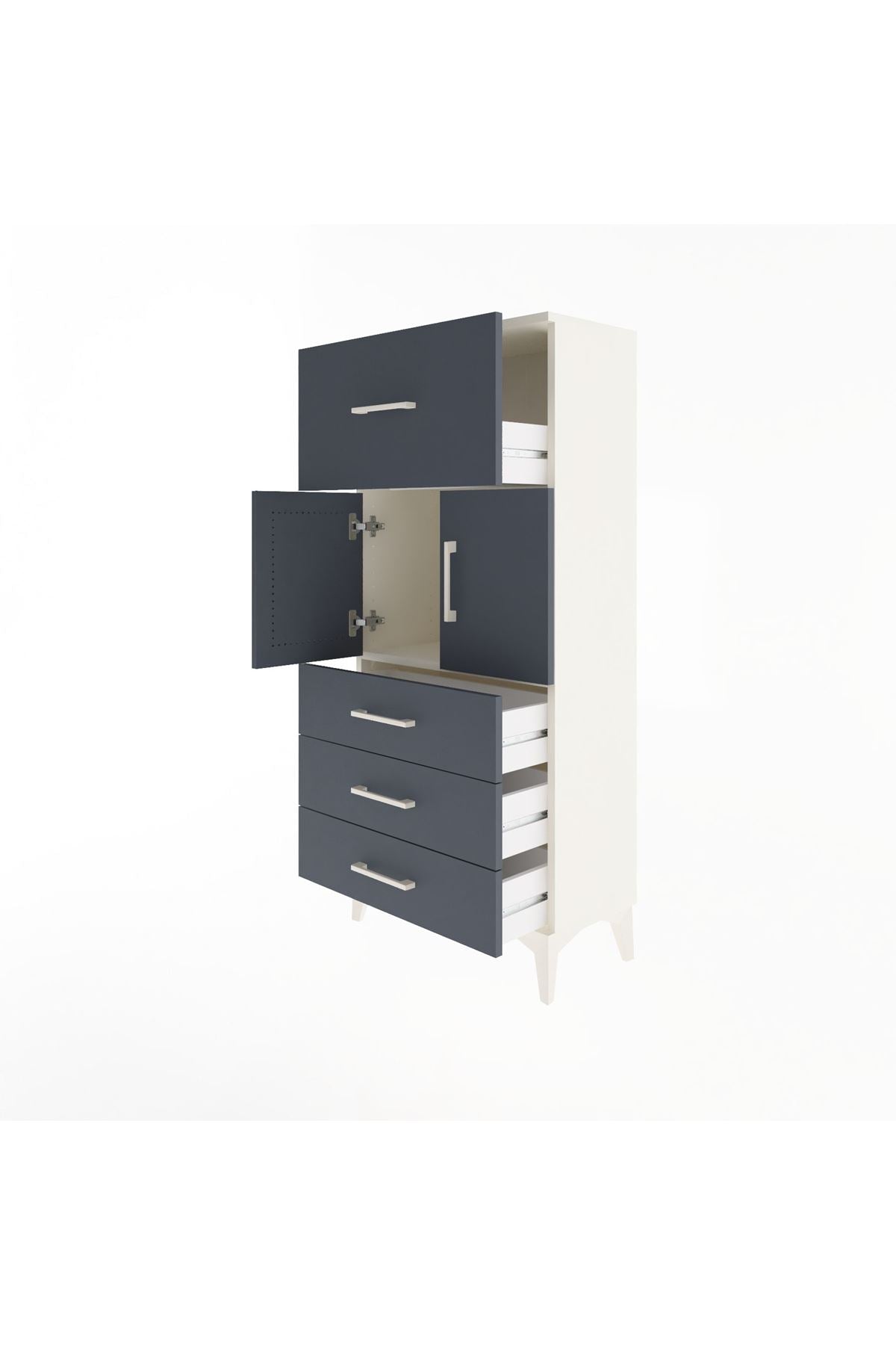 Arges Dolap Tek Raflı 4 Çekmeceli 2 Kapaklı 60x30x134 - S17M094V2A