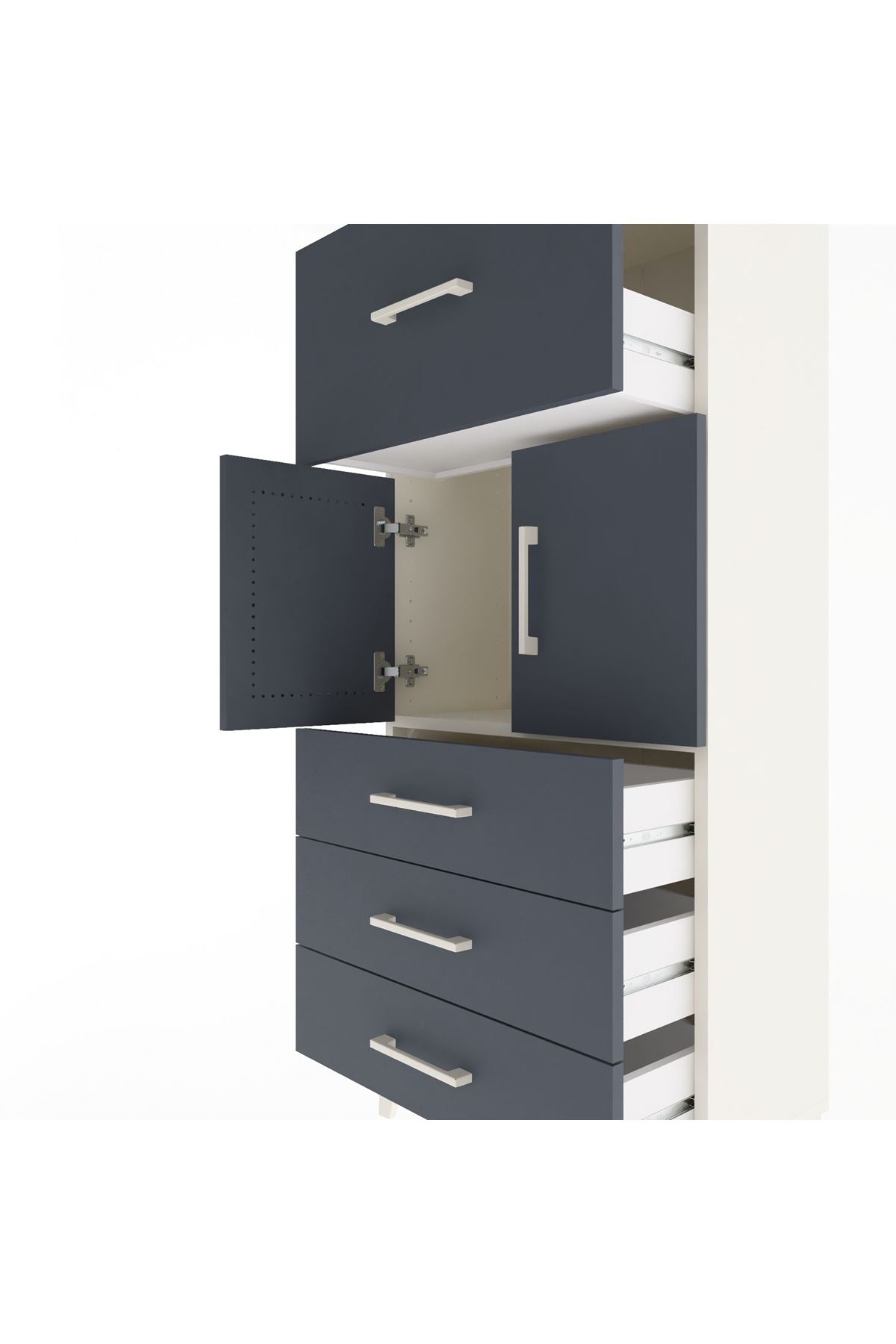 Arges Dolap Tek Raflı 4 Çekmeceli 2 Kapaklı 60x30x134 - S17M094V2A