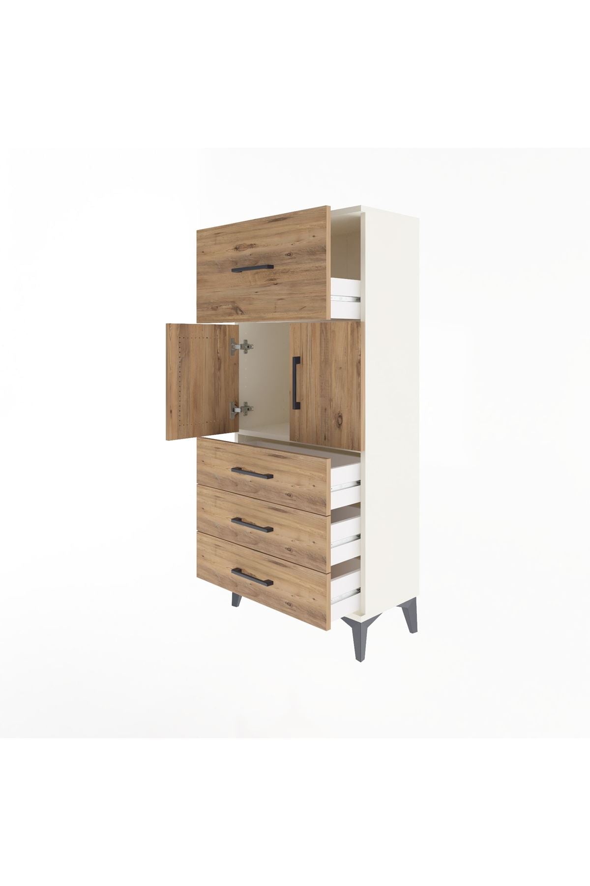 Arges Dolap Tek Raflı 4 Çekmeceli 2 Kapaklı 60x30x134 - S17M094V3A