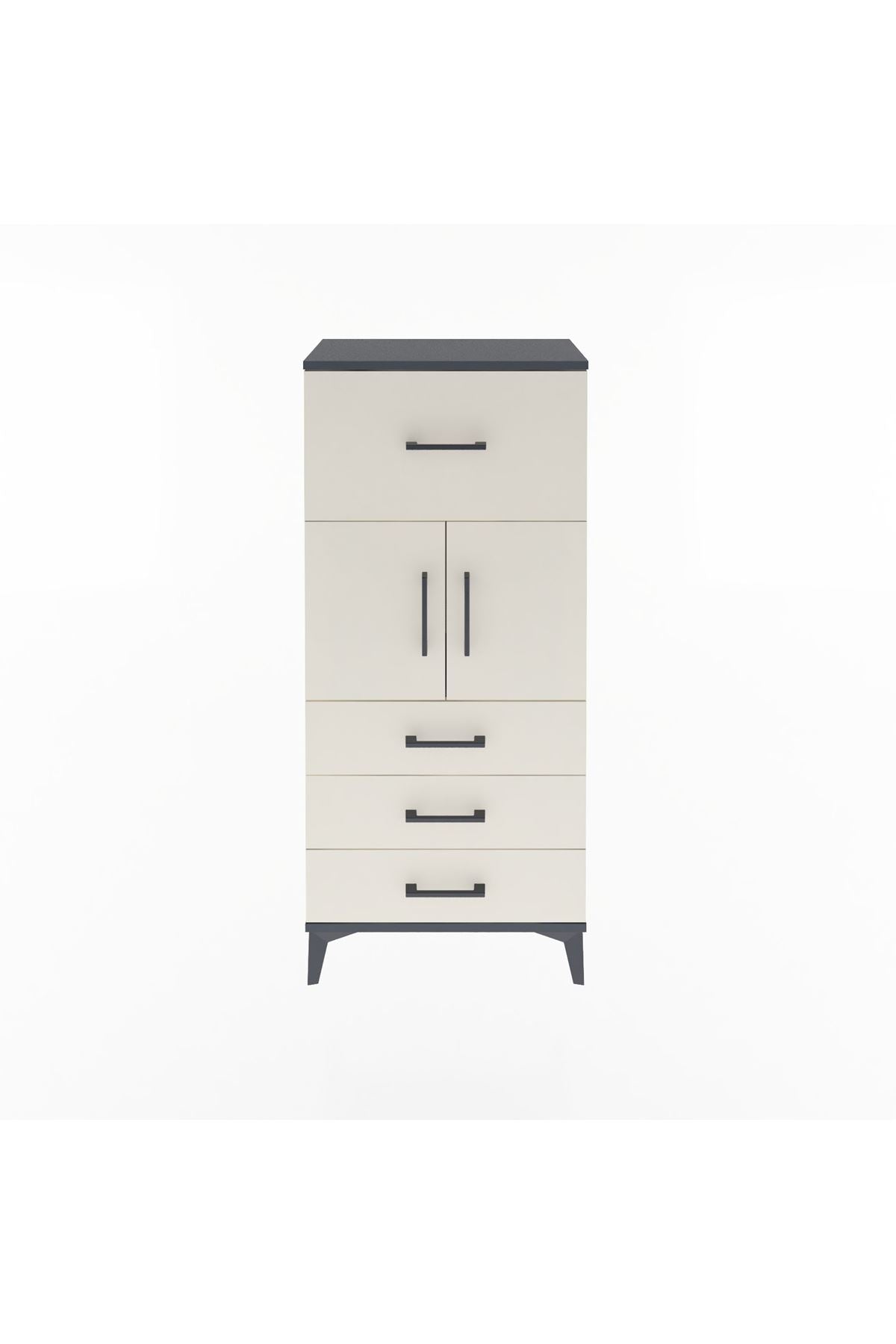 Arges Dolap Tek Raflı 4 Çekmeceli 2 Kapaklı 60x30x134 - S17M094V4A