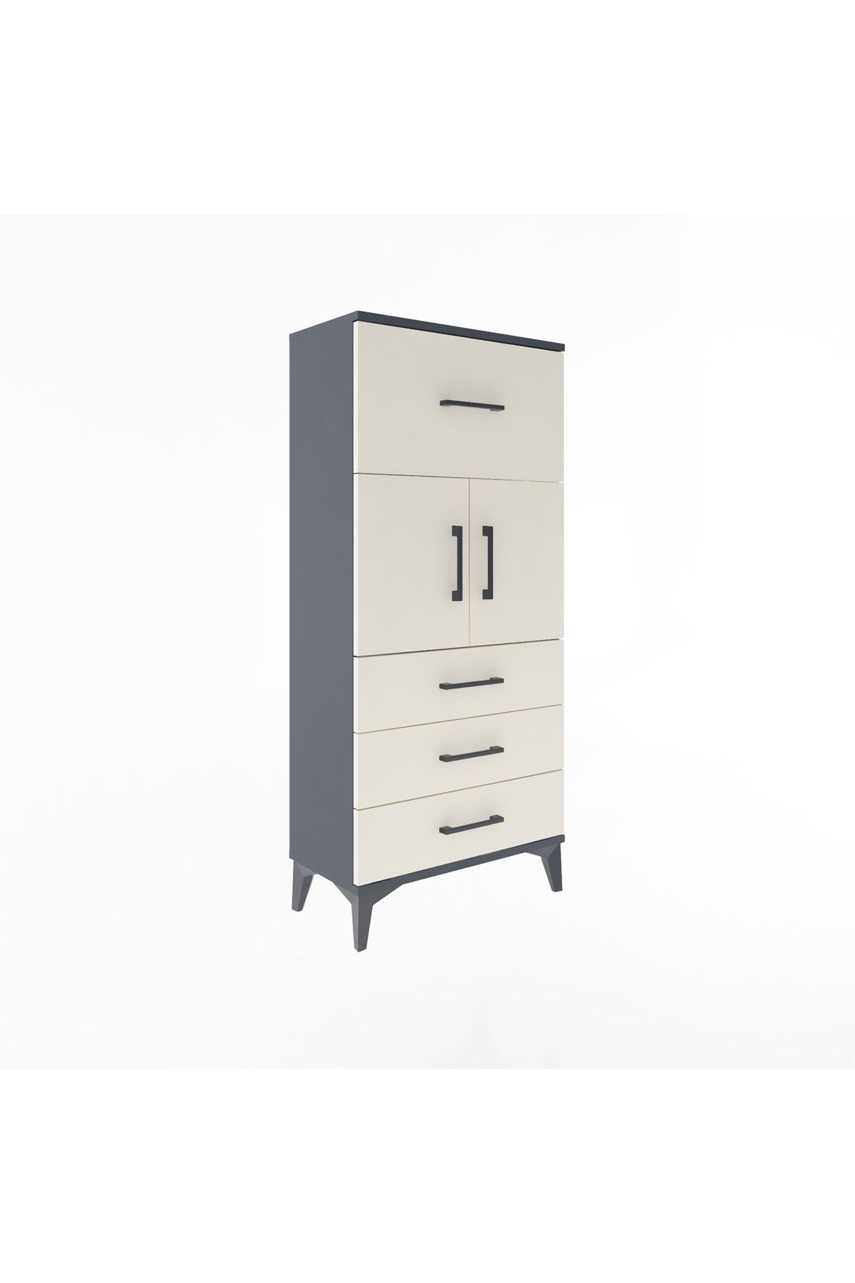 Arges Dolap Tek Raflı 4 Çekmeceli 2 Kapaklı 60x30x134 - S17M094V4A