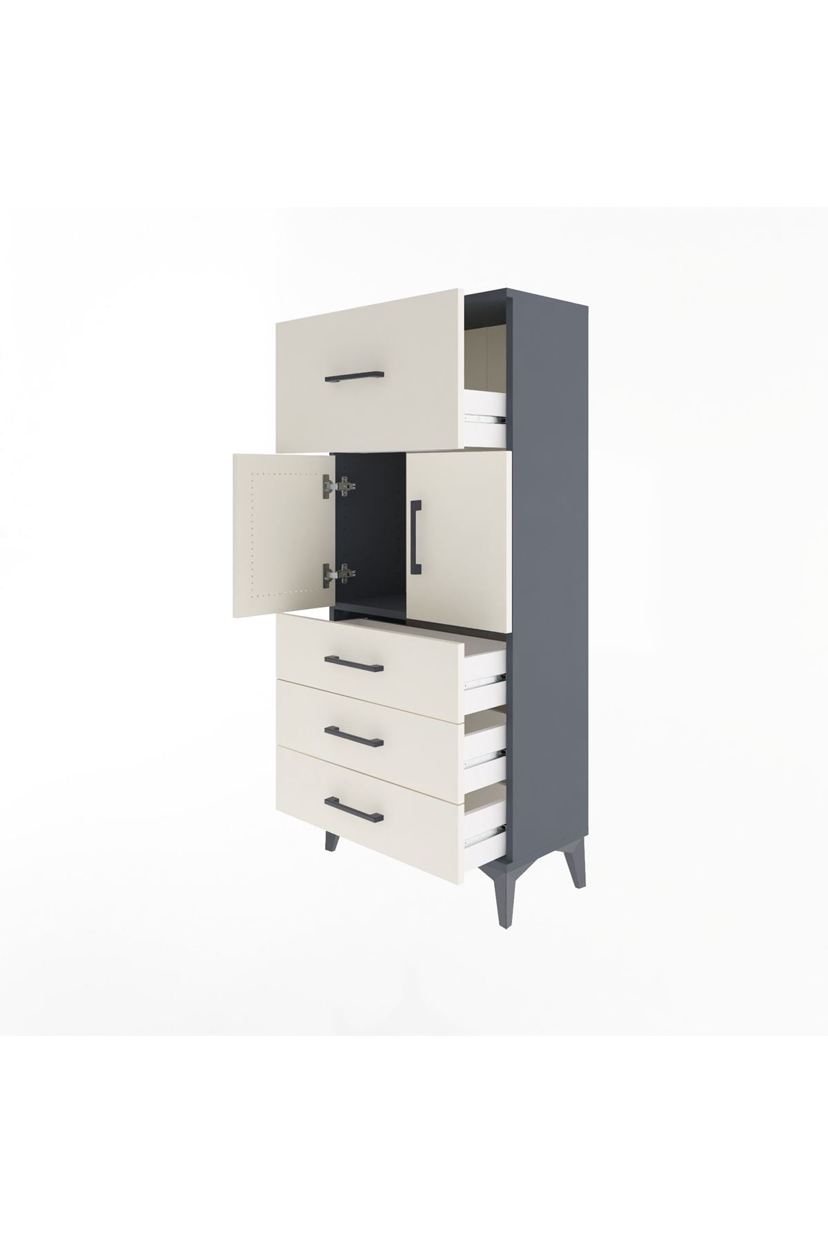 Arges Dolap Tek Raflı 4 Çekmeceli 2 Kapaklı 60x30x134 - S17M094V4A