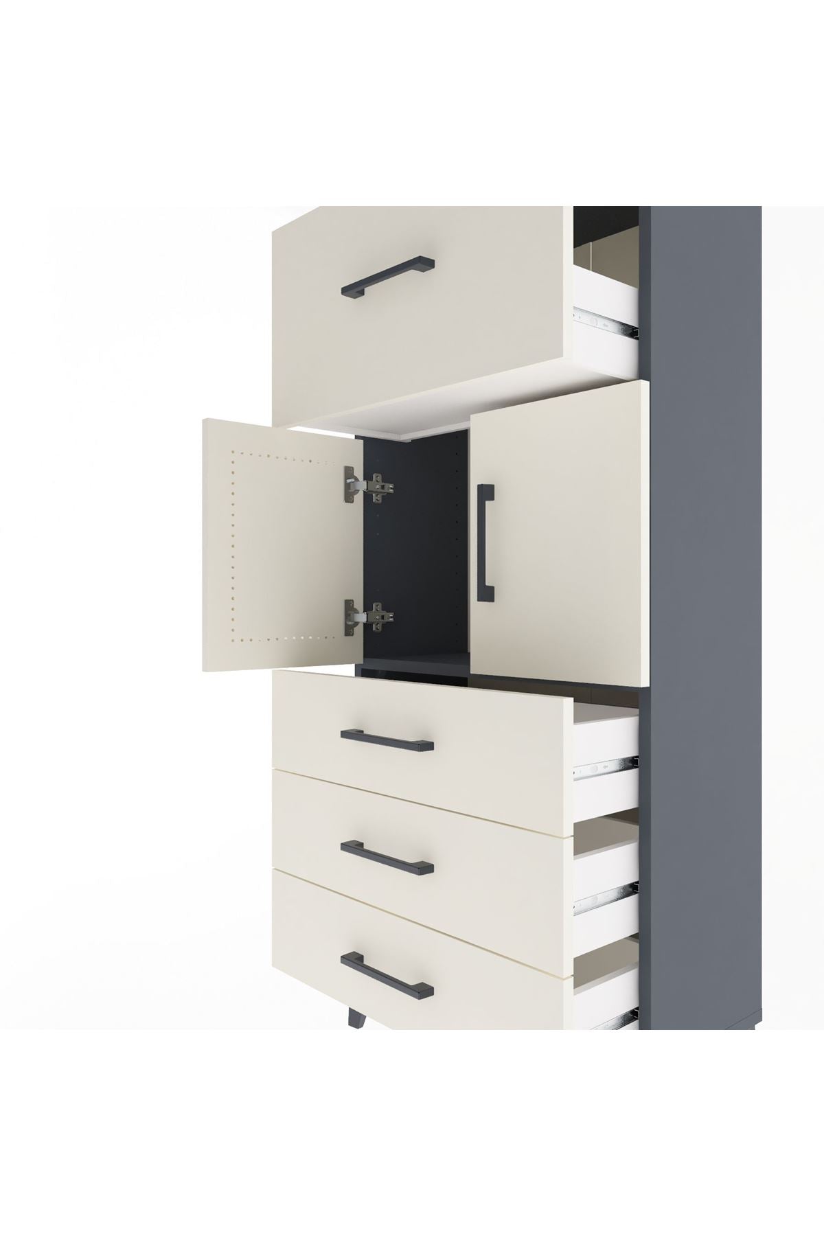 Arges Dolap Tek Raflı 4 Çekmeceli 2 Kapaklı 60x30x134 - S17M094V4A