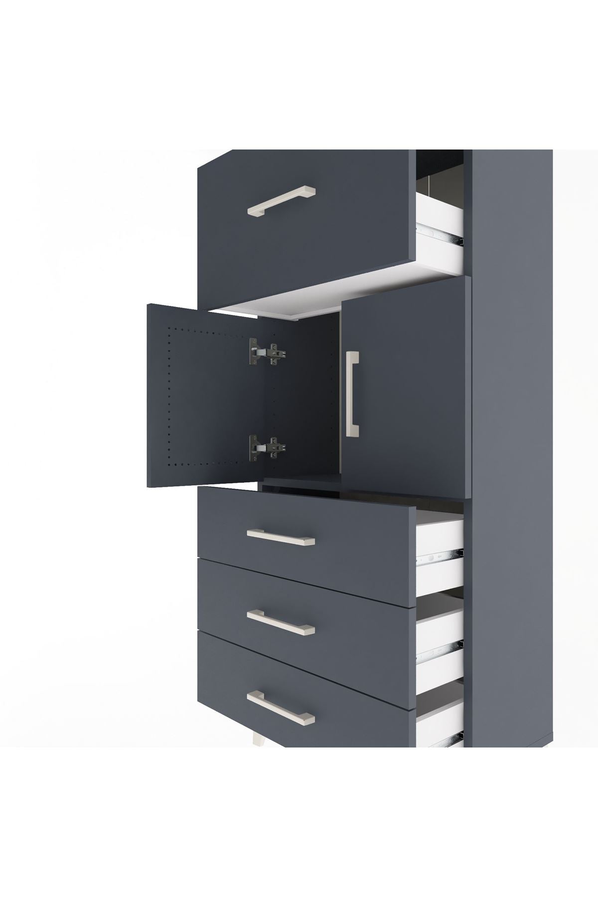 Arges Dolap Tek Raflı 4 Çekmeceli 2 Kapaklı 60x30x134 - S17M094V5A