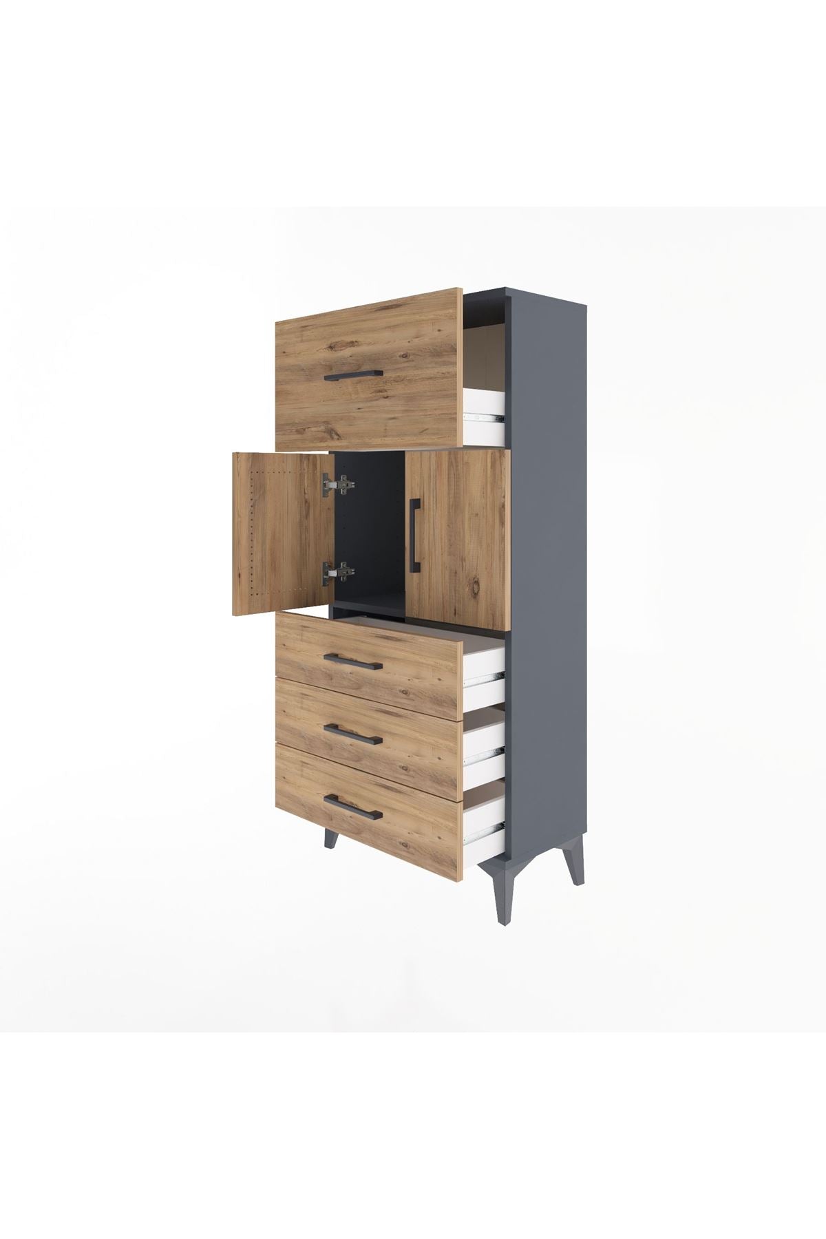 Arges Dolap Tek Raflı 4 Çekmeceli 2 Kapaklı 60x30x134 - S17M094V6A