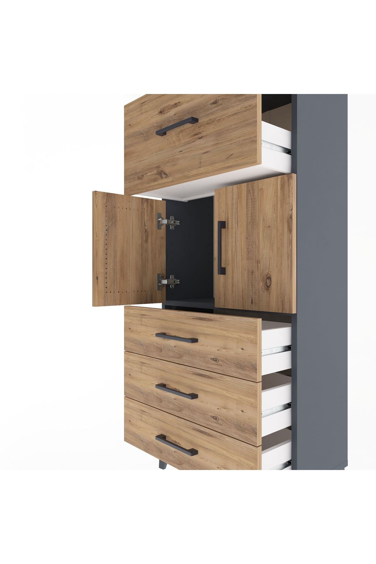 Arges Dolap Tek Raflı 4 Çekmeceli 2 Kapaklı 60x30x134 - S17M094V6A