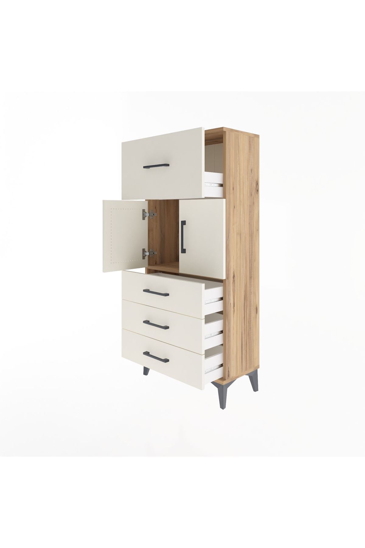 Arges Dolap Tek Raflı 4 Çekmeceli 2 Kapaklı 60x30x134 - S17M094V7A