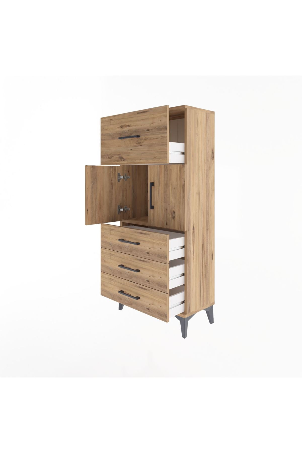 Arges Dolap Tek Raflı 4 Çekmeceli 2 Kapaklı 60x30x134 - S17M094V9A