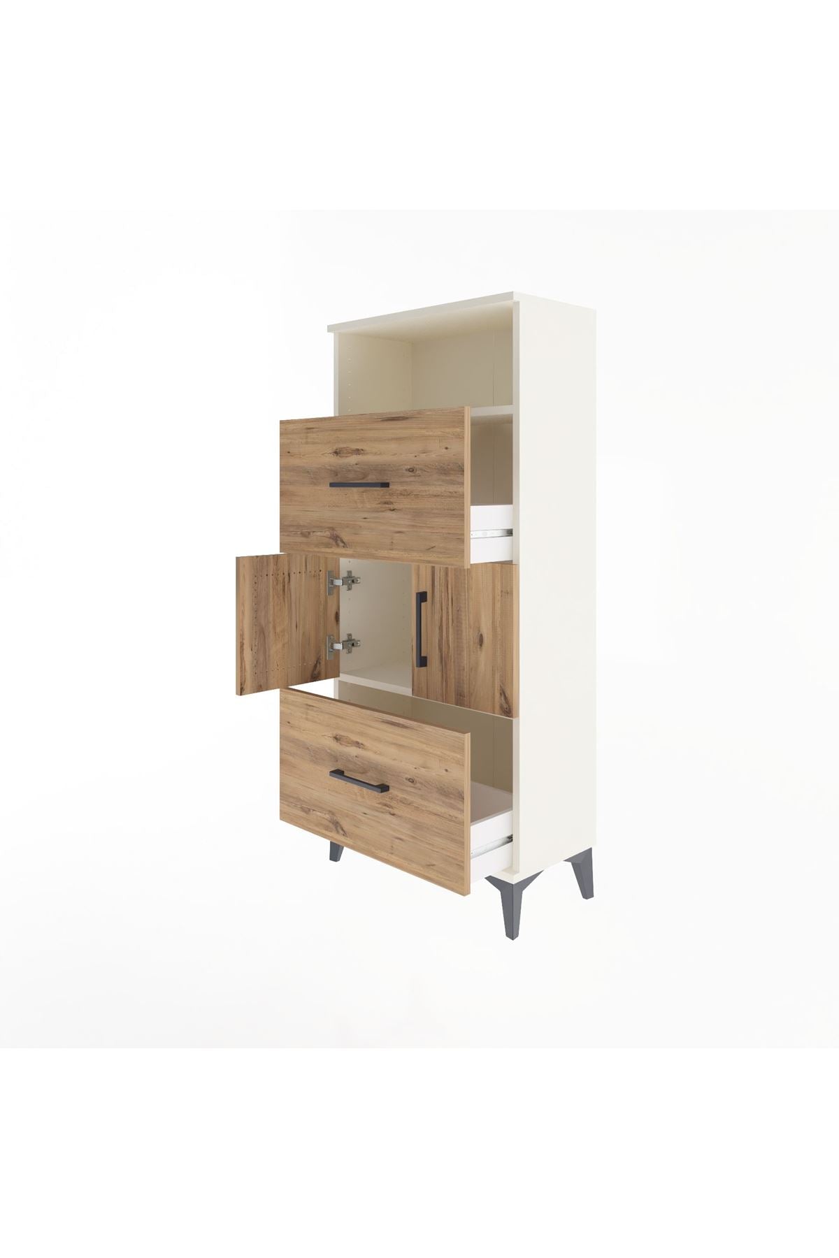 Arges Dolap 2 Raflı 2 Çekmeceli 2 Kapaklı 60x30x134 - S17M098V3A