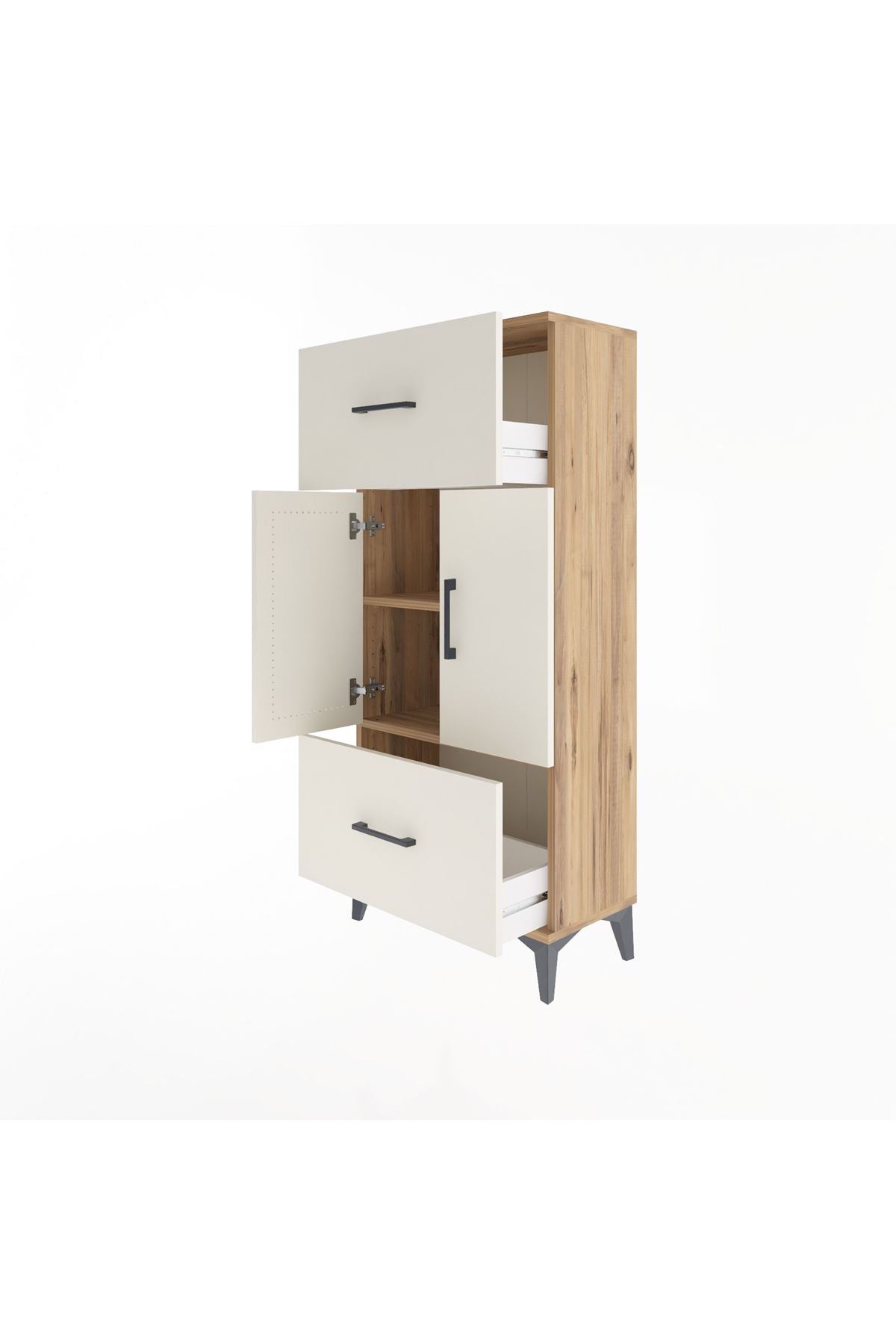 Arges Dolap 2 Raflı 2 Çekmeceli 2 Kapaklı 60x30x134 - S17M099V7A