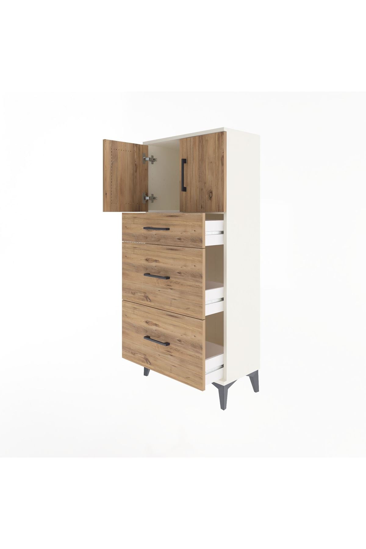 Arges Dolap Tek Raflı 3 Çekmeceli 2 Kapaklı 60x30x134 - S17M100V3A