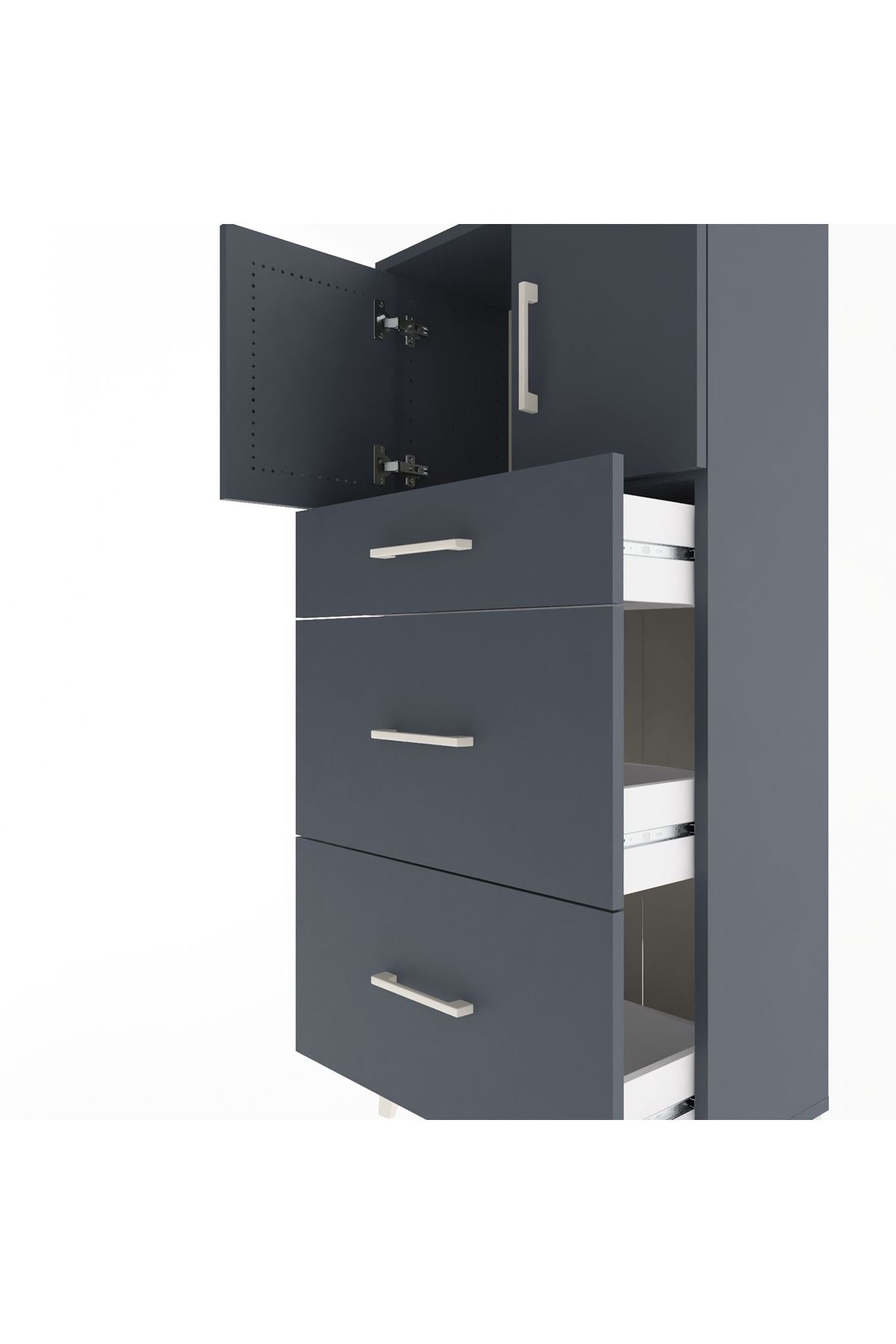 Arges Dolap Tek Raflı 3 Çekmeceli 2 Kapaklı 60x30x134 - S17M100V5A