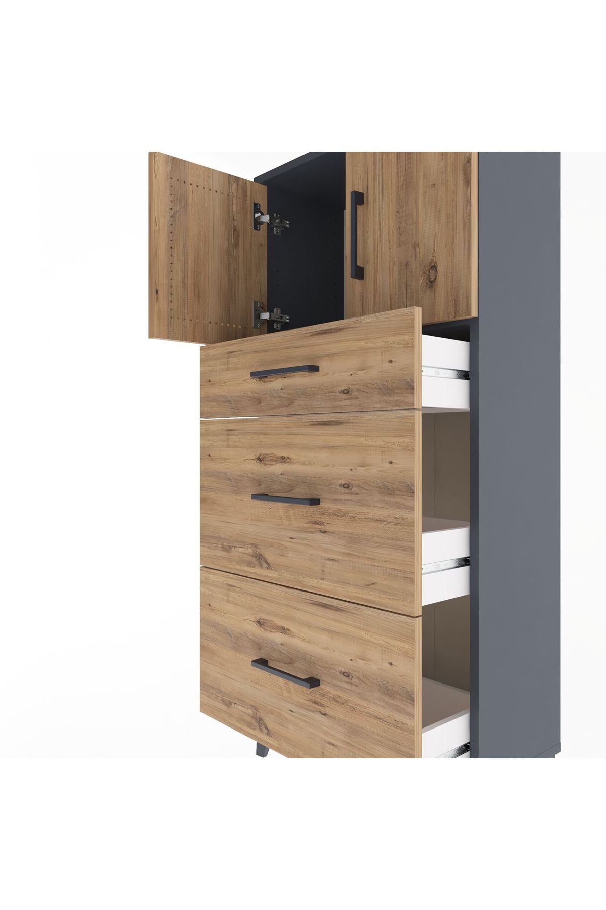 Arges Dolap Tek Raflı 3 Çekmeceli 2 Kapaklı 60x30x134 - S17M100V6A