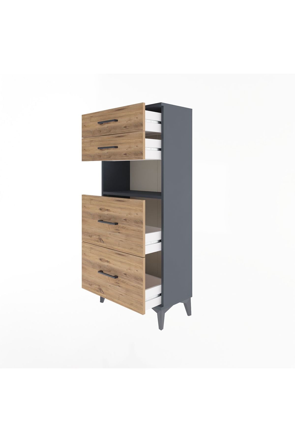 Arges Dolap Tek Raflı 4 Çekmeceli 60x30x134 - S17M102V6A