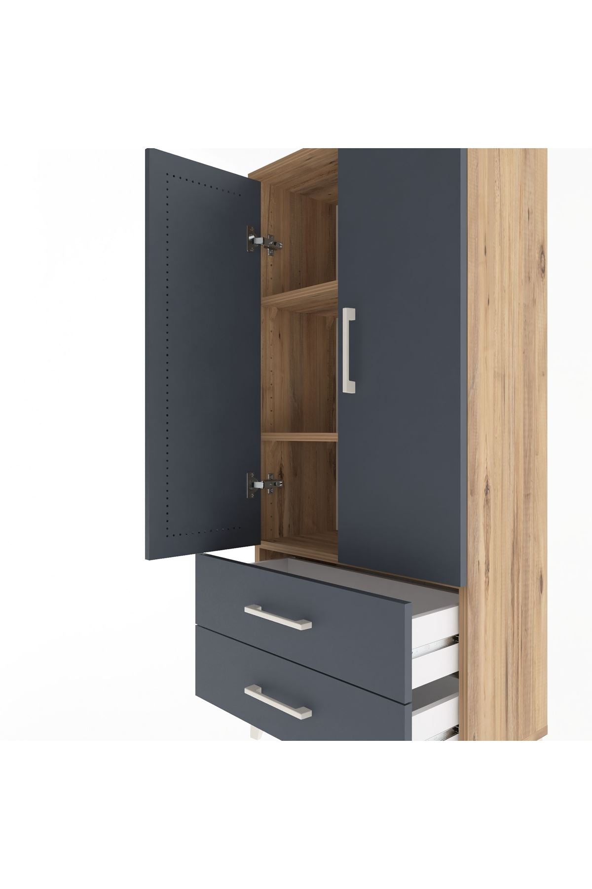Arges Dolap 3 Raflı 2 Çekmeceli 2 Kapaklı 60x30x134 - S17M113V8A