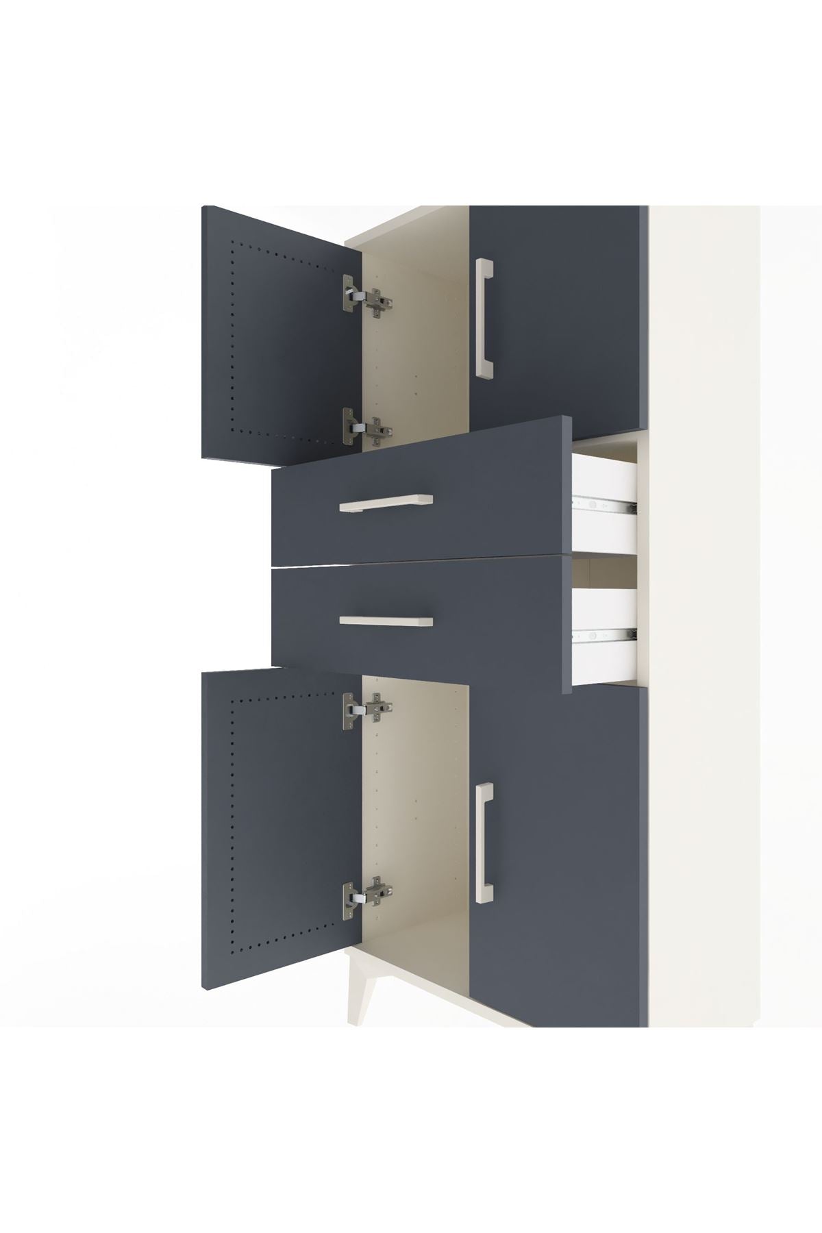 Arges Dolap Tek Raflı 2 Çekmeceli 4 Kapaklı 60x30x134 - S17M114V2A
