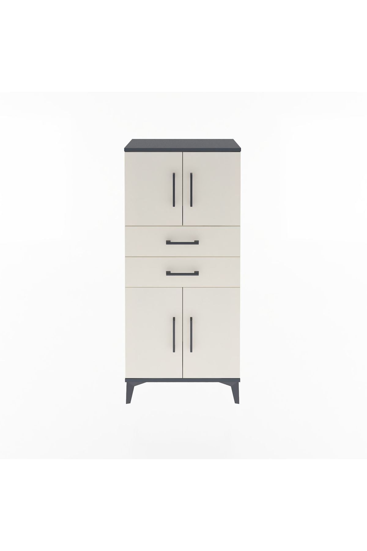 Arges Dolap Tek Raflı 2 Çekmeceli 4 Kapaklı 60x30x134 - S17M114V4A