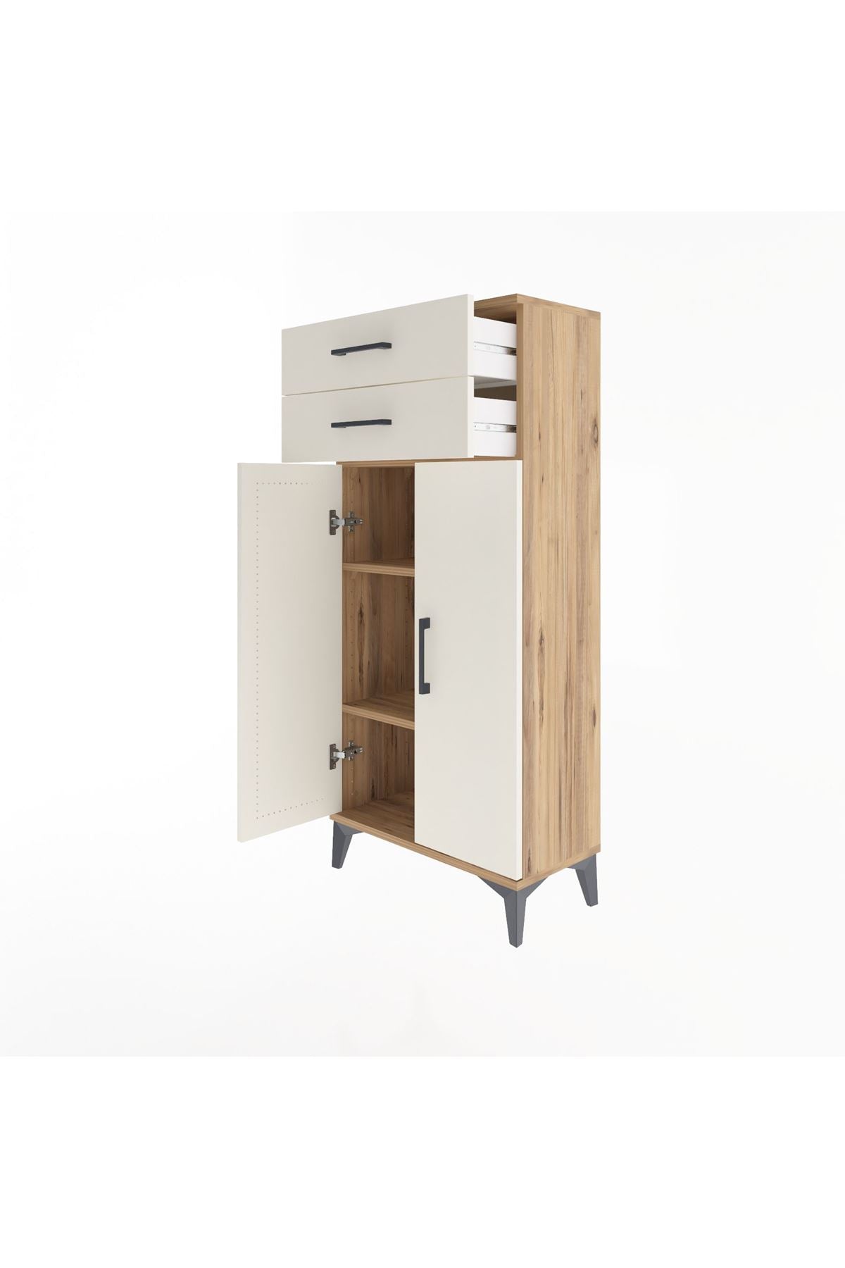 Arges Dolap 2 Raflı 2 Çekmeceli 2 Kapaklı 60x30x134 - S17M115V7A