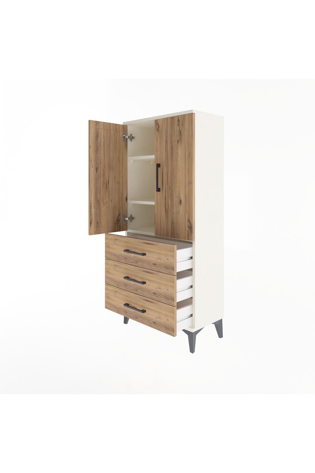 Arges Dolap 3 Raflı 3 Çekmeceli 2 Kapaklı 60x30x134 - S17M116V3A