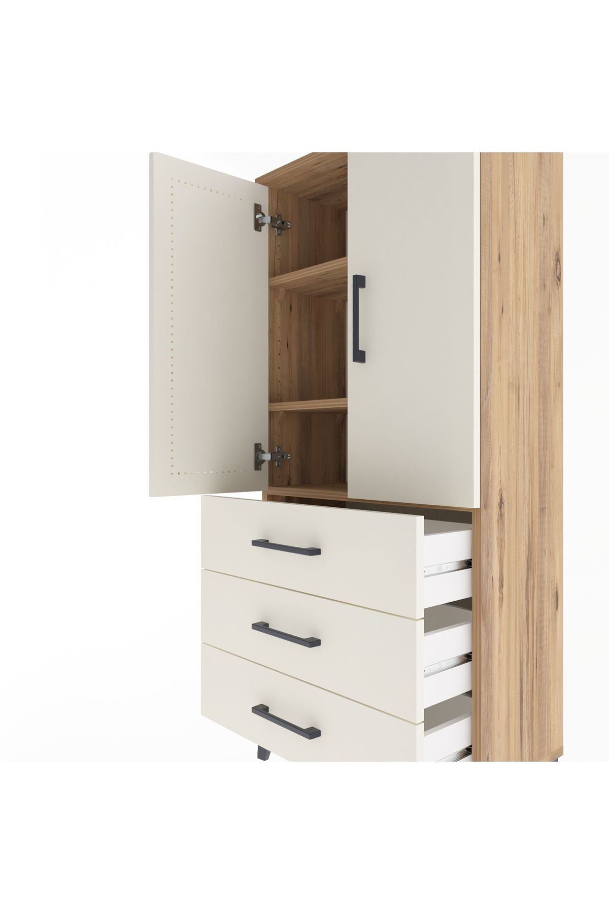 Arges Dolap 3 Raflı 3 Çekmeceli 2 Kapaklı 60x30x134 - S17M116V7A