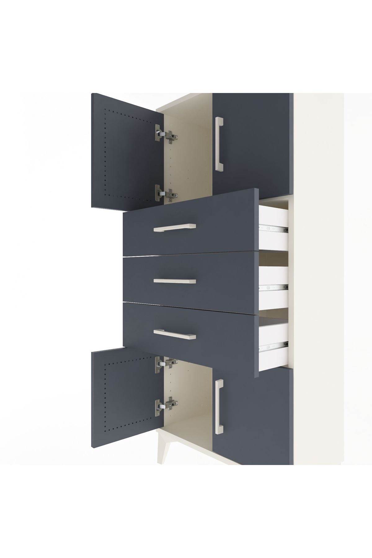 Arges Dolap Tek Raflı 3 Çekmeceli 4 Kapaklı 60x30x134 - S17M117V2A