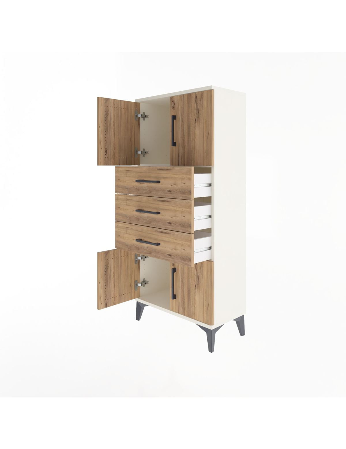 Arges Dolap Tek Raflı 3 Çekmeceli 4 Kapaklı 60x30x134 - S17M117V3A
