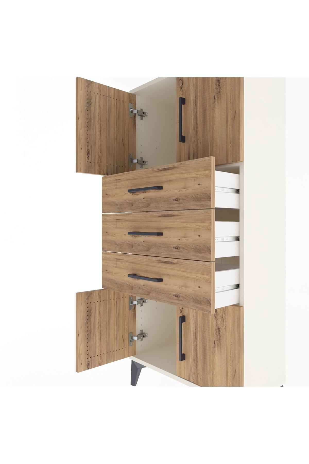 Arges Dolap Tek Raflı 3 Çekmeceli 4 Kapaklı 60x30x134 - S17M117V3A