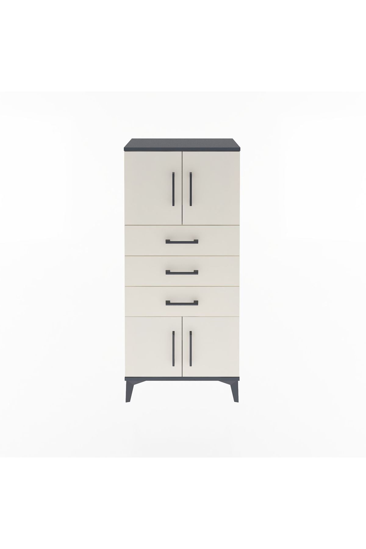 Arges Dolap Tek Raflı 3 Çekmeceli 4 Kapaklı 60x30x134 - S17M117V4A