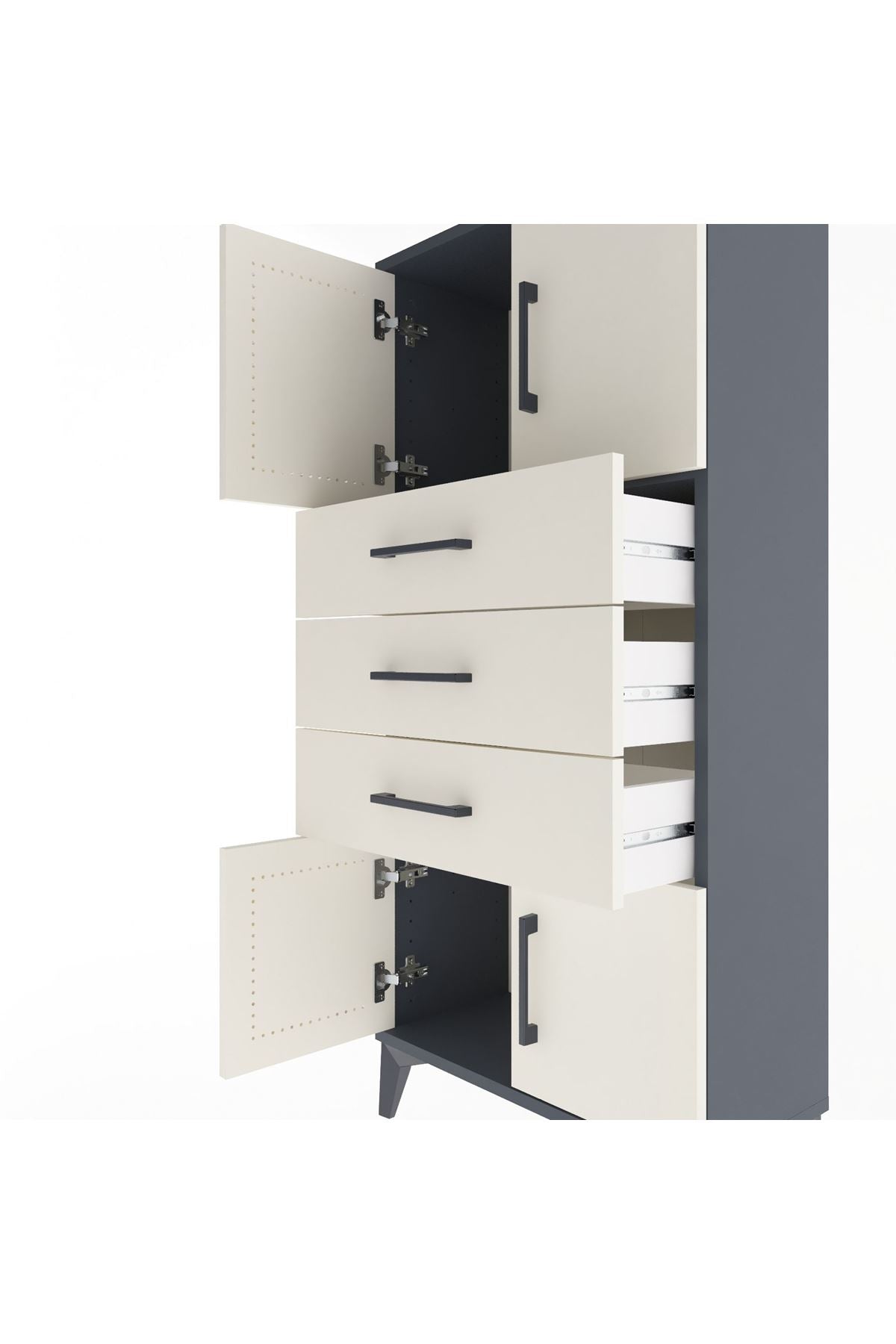 Arges Dolap Tek Raflı 3 Çekmeceli 4 Kapaklı 60x30x134 - S17M117V4A