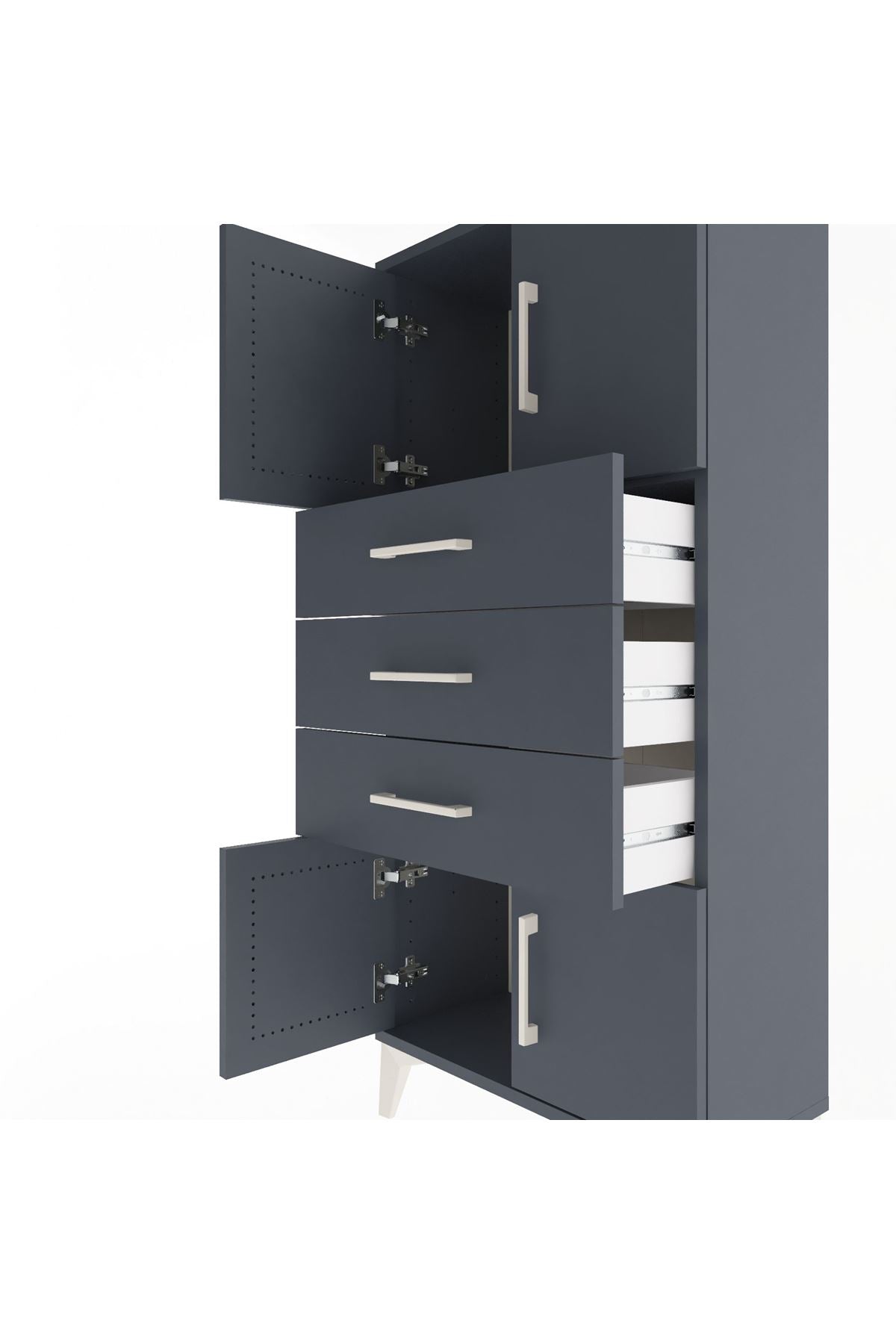 Arges Dolap Tek Raflı 3 Çekmeceli 4 Kapaklı 60x30x134 - S17M117V5A