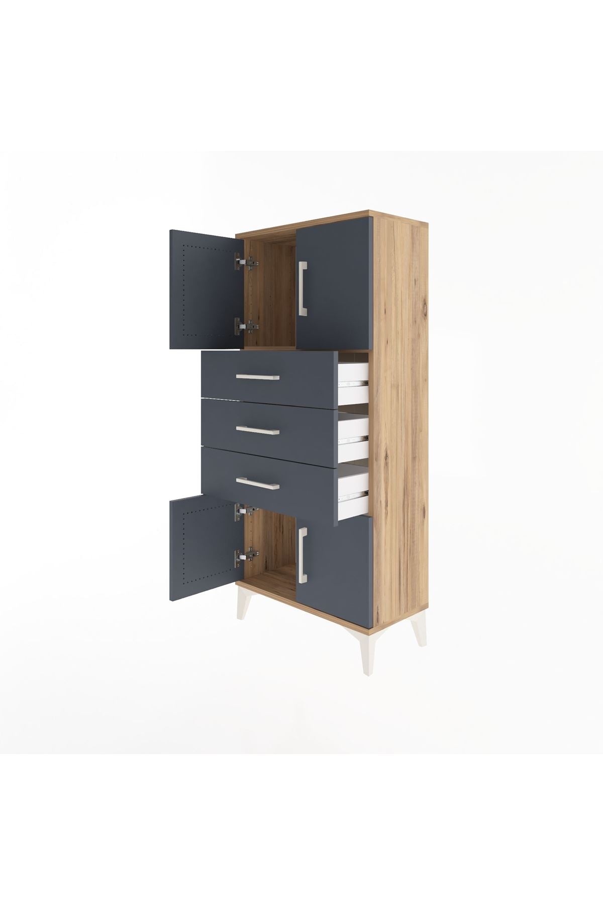 Arges Dolap Tek Raflı 3 Çekmeceli 4 Kapaklı 60x30x134 - S17M117V8A