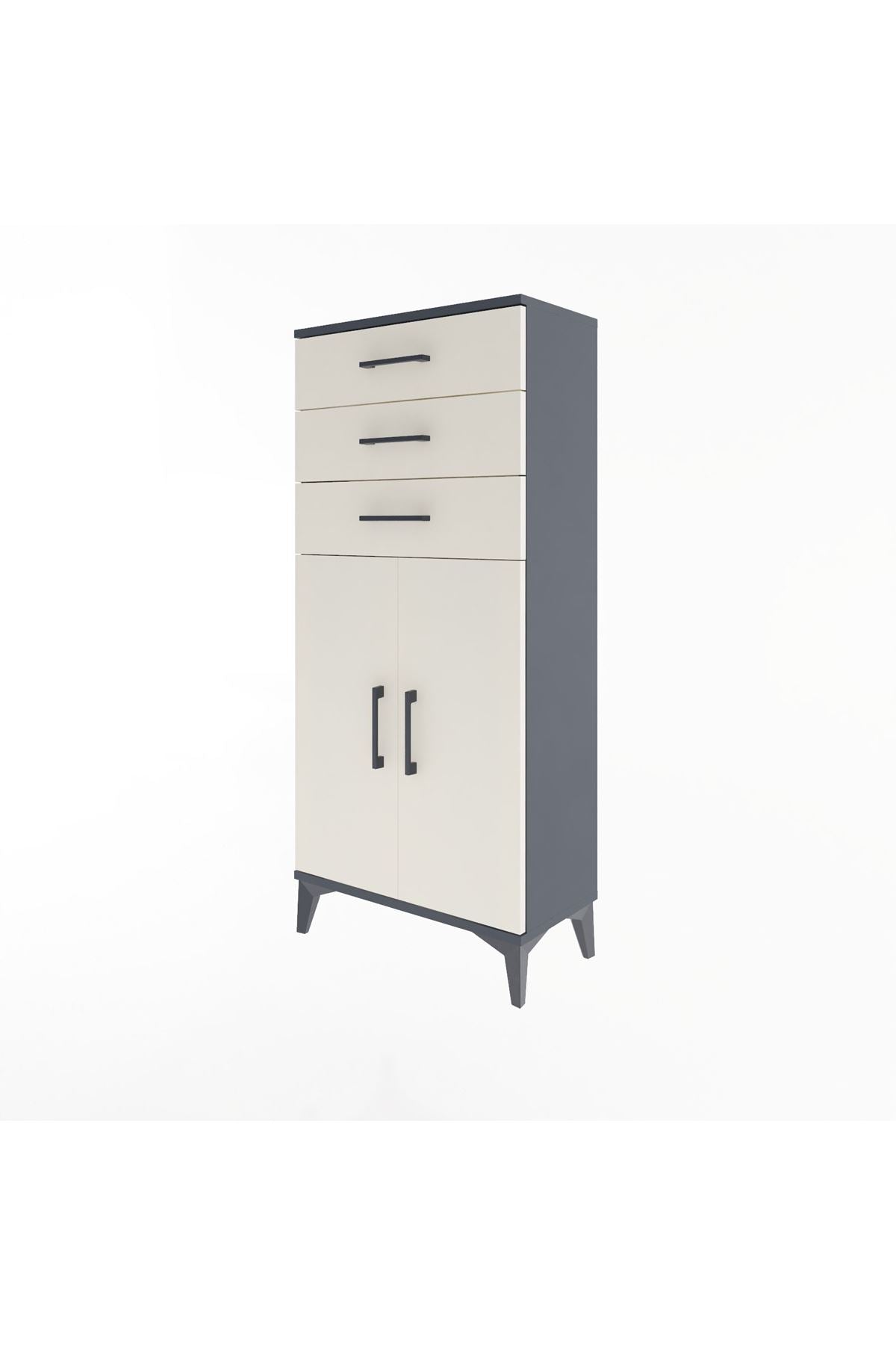 Arges Dolap 2 Raflı 3 Çekmeceli 2 Kapaklı 60x30x134 - S17M118V4A