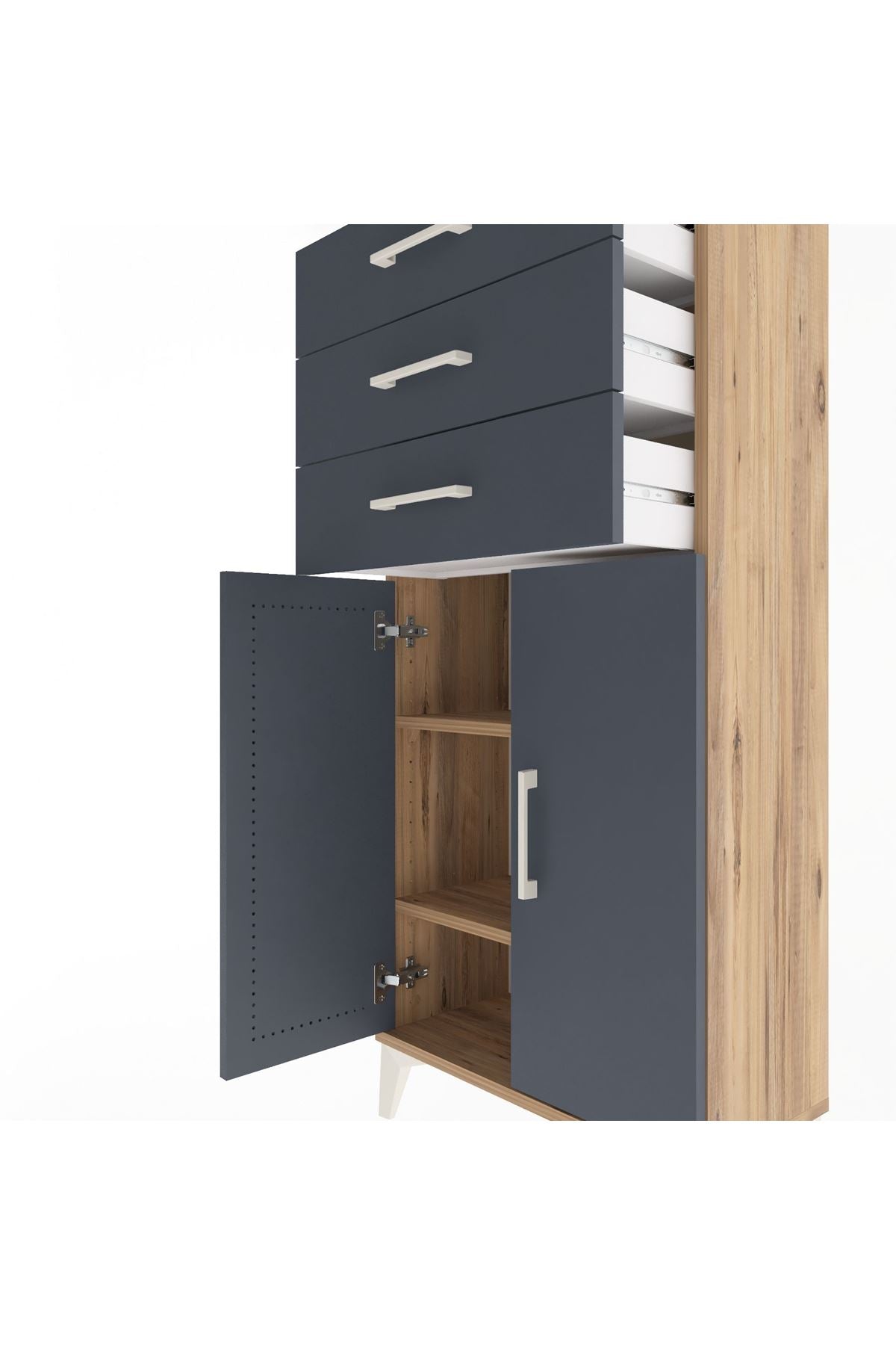 Arges Dolap 2 Raflı 3 Çekmeceli 2 Kapaklı 60x30x134 - S17M118V8A