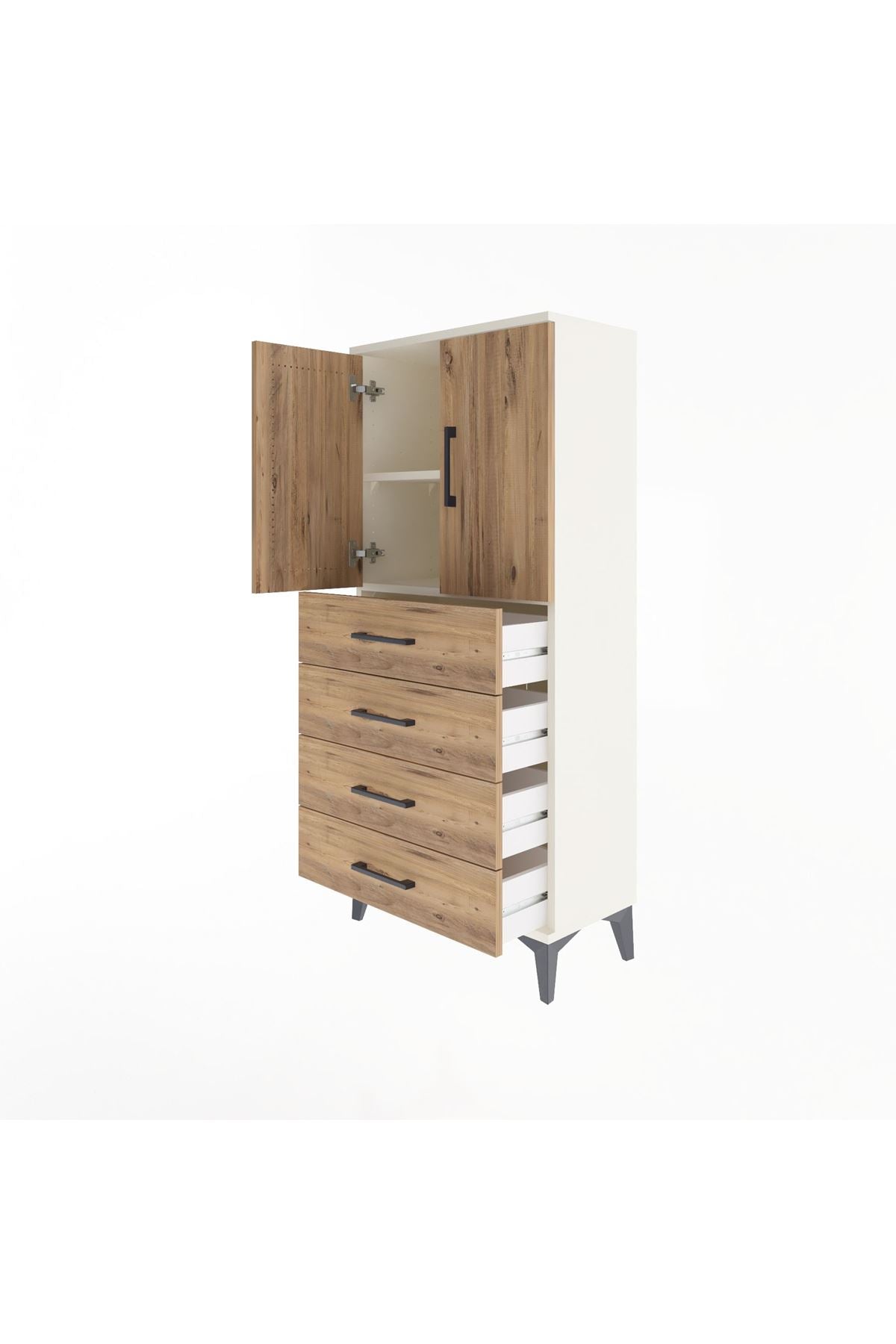 Arges Dolap 2 Raflı 4 Çekmeceli 2 Kapaklı 60x30x134 - S17M119V3A